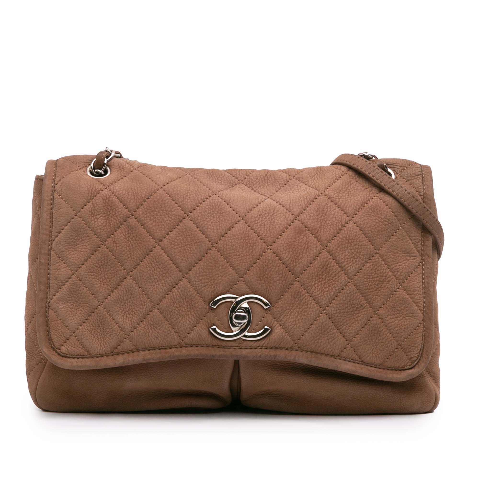 Chanel Large Quilted Nubuck Natural Beauty Split Pocket Flap - image 1
