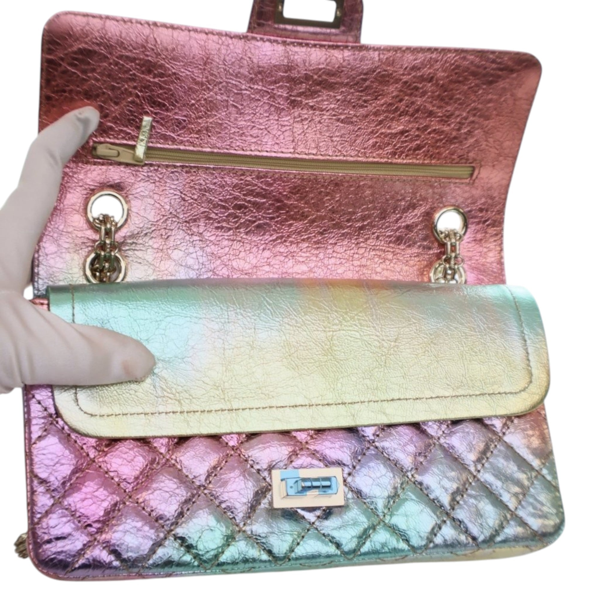 Chanel Rainbow Metallic Quilted Goatskin Reissue 2.55 Double Flap - image 8