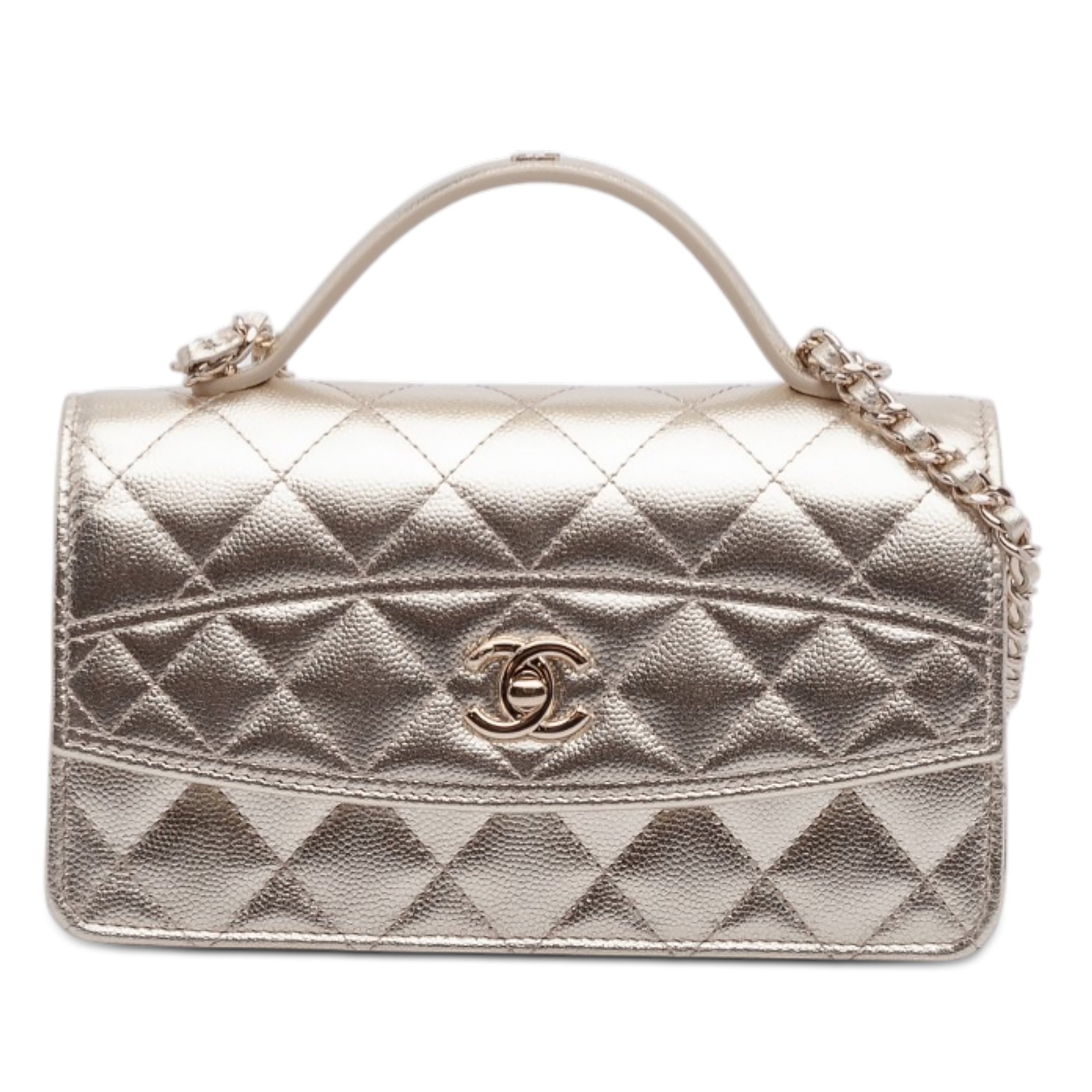 Chanel CC Quilted Metallic Caviar Top Handle Wallet on Chain - image 1