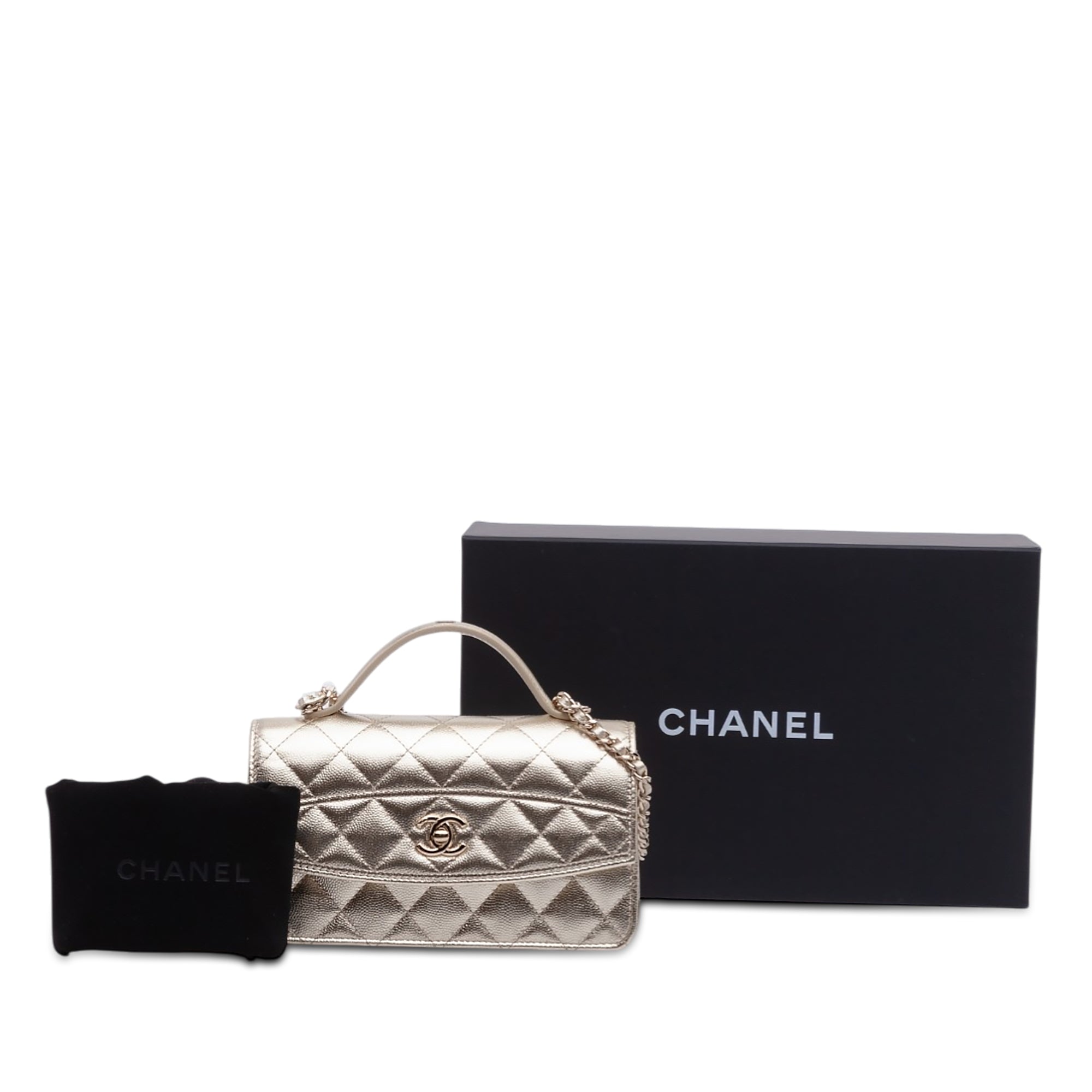Chanel CC Quilted Metallic Caviar Top Handle Wallet on Chain - image 11