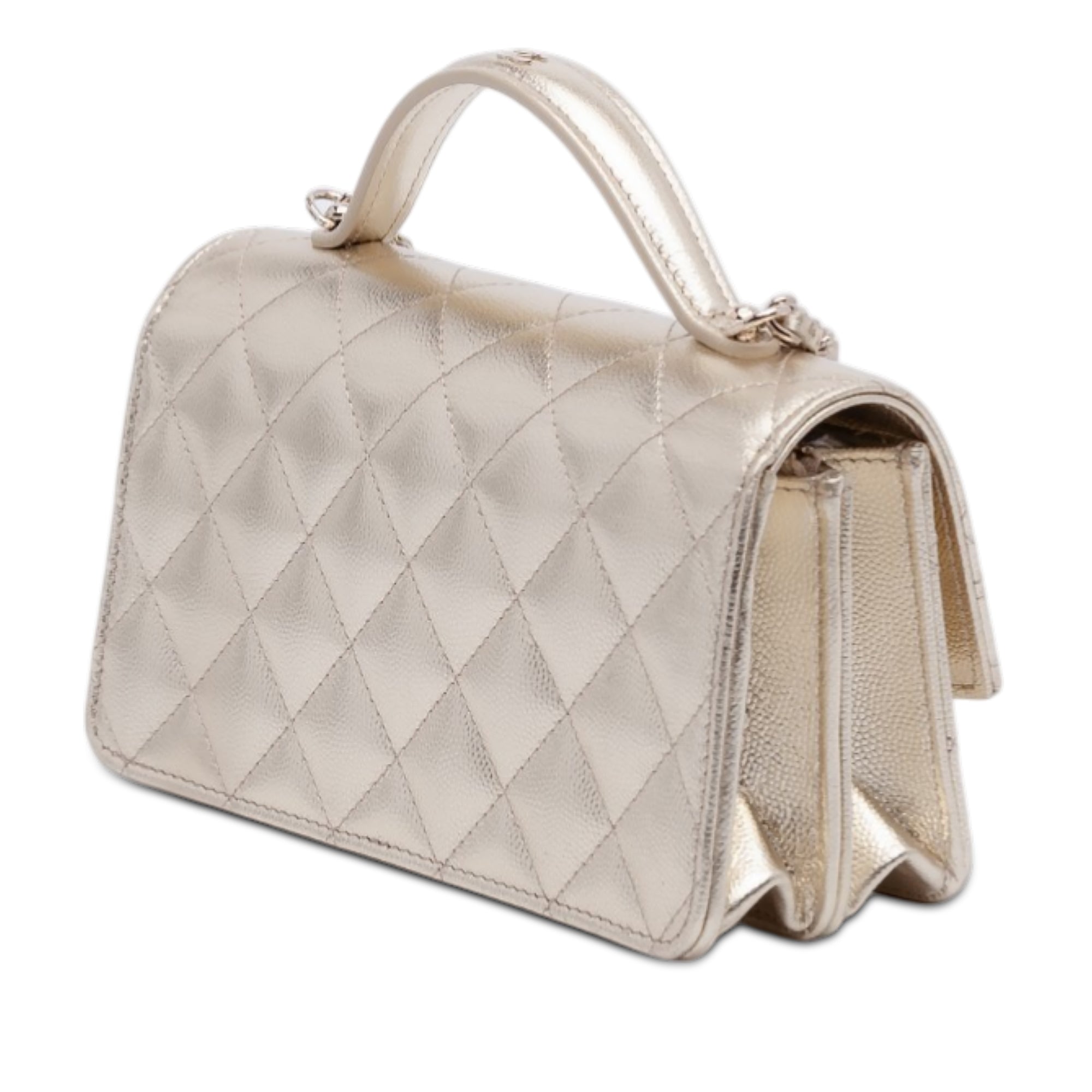 Chanel CC Quilted Metallic Caviar Top Handle Wallet on Chain - image 2