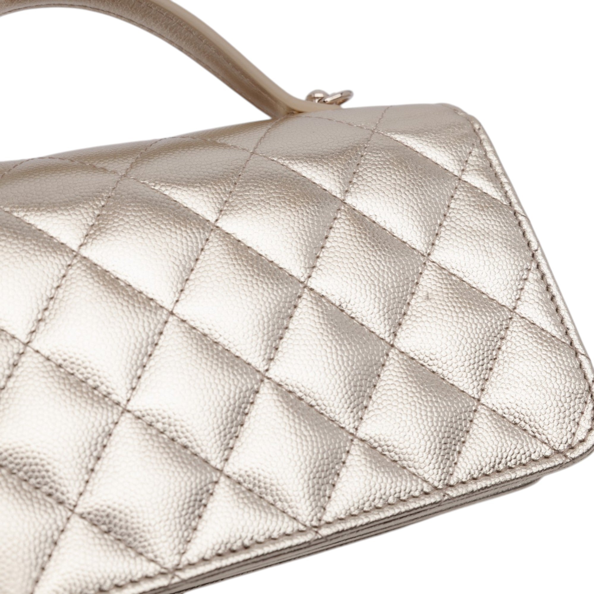 Chanel CC Quilted Metallic Caviar Top Handle Wallet on Chain - image 8