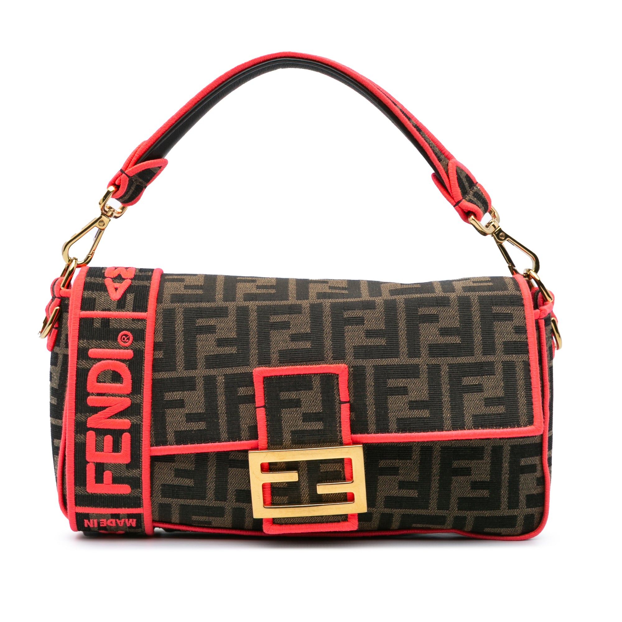 Fendi Medium Zucca Canvas Fluo Trim Baguette Satchel - image 1
