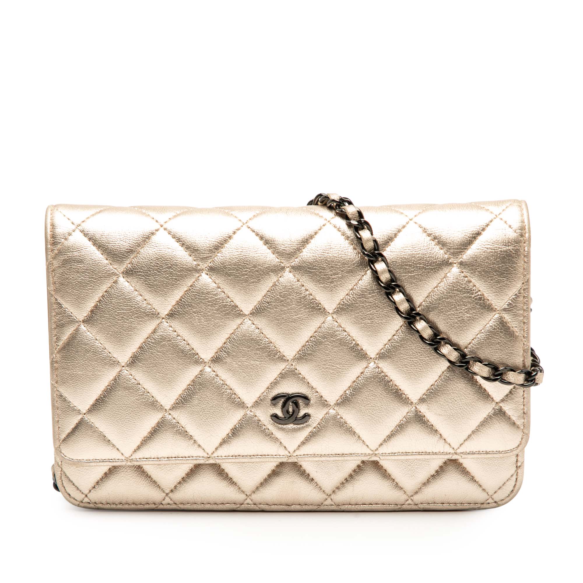 Chanel CC Quilted Metallic Lambskin Wallet on Chain - image 1