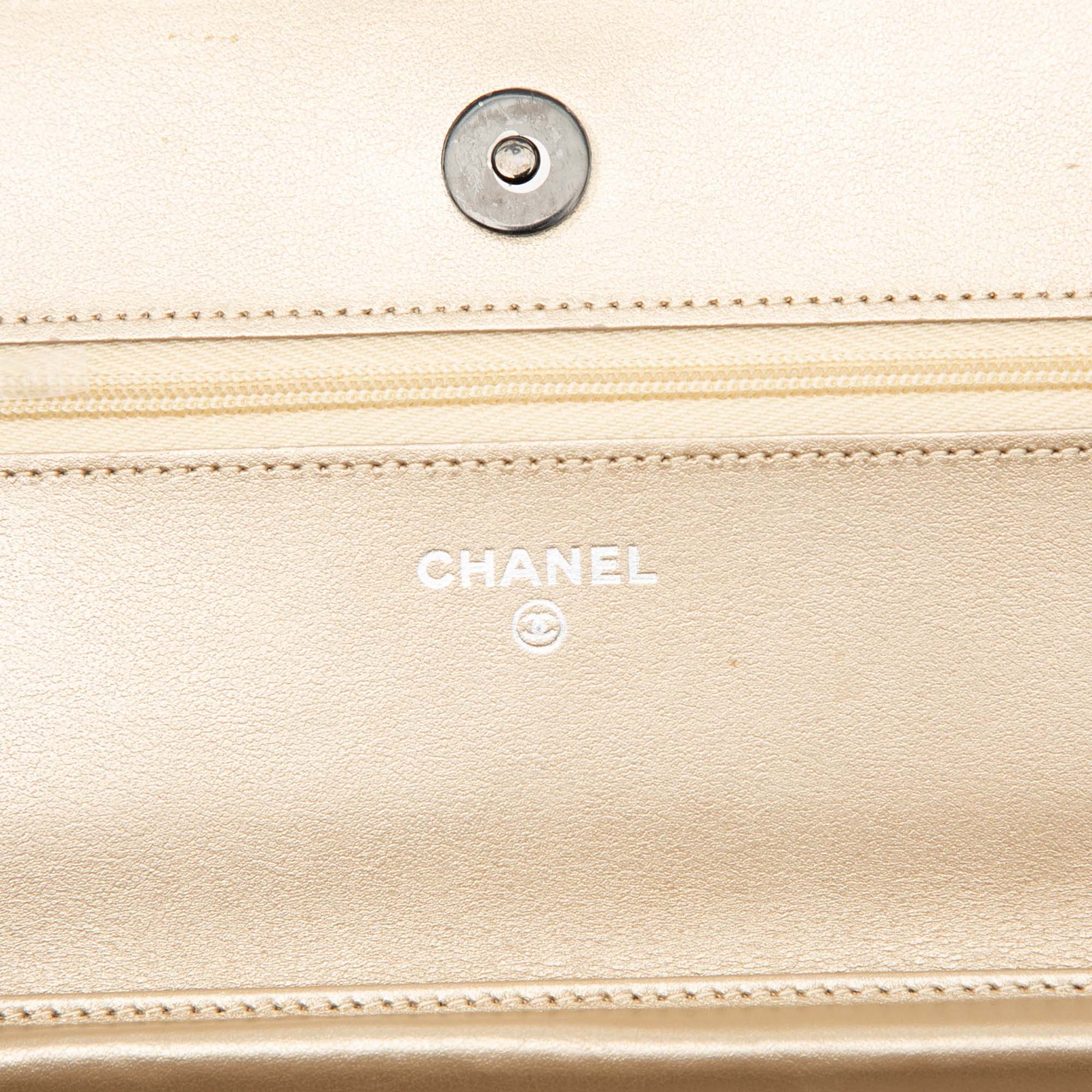 Chanel CC Quilted Metallic Lambskin Wallet on Chain - image 5