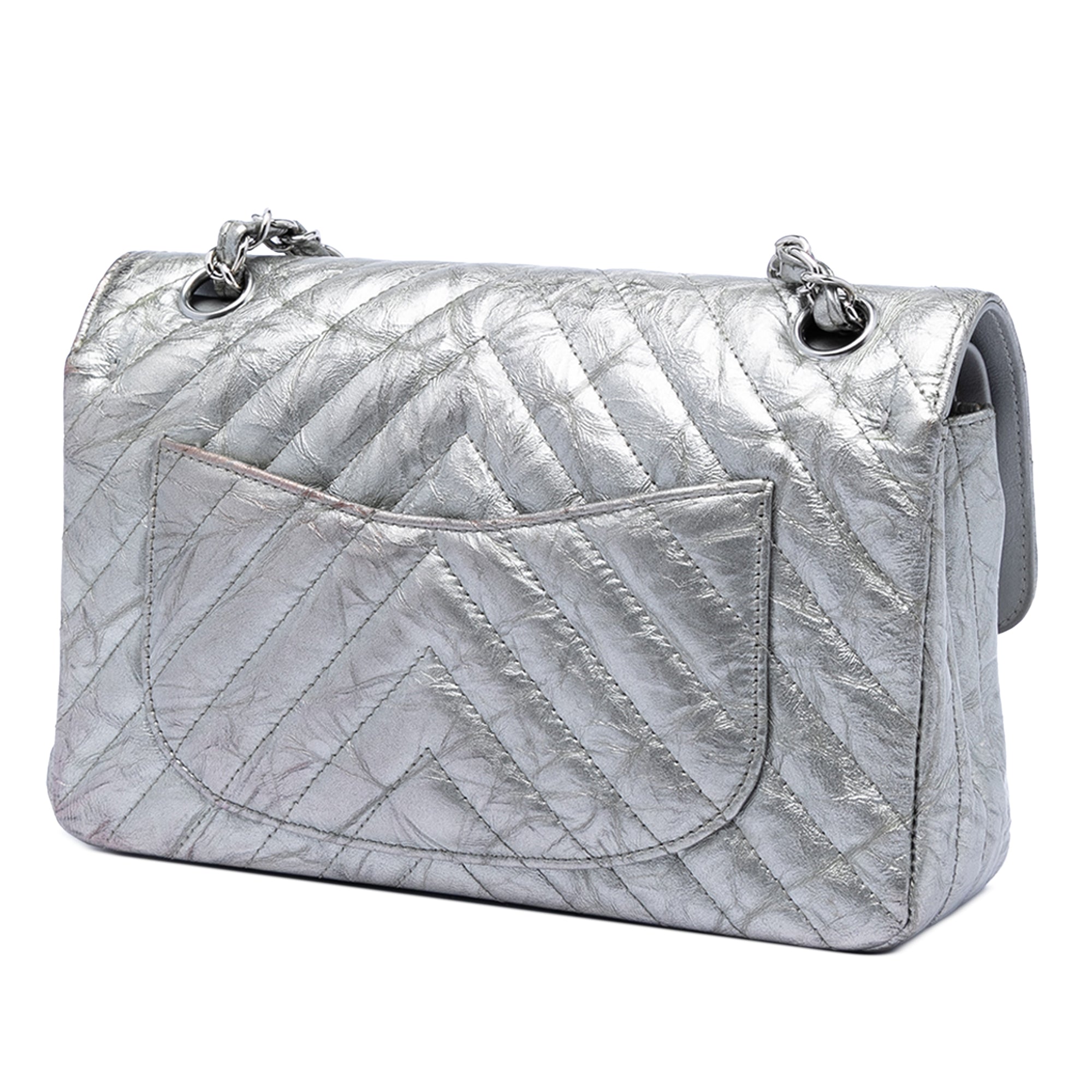 Chanel Small Classic Chevron Metallic Crumpled Calfskin Double Flap - image 2