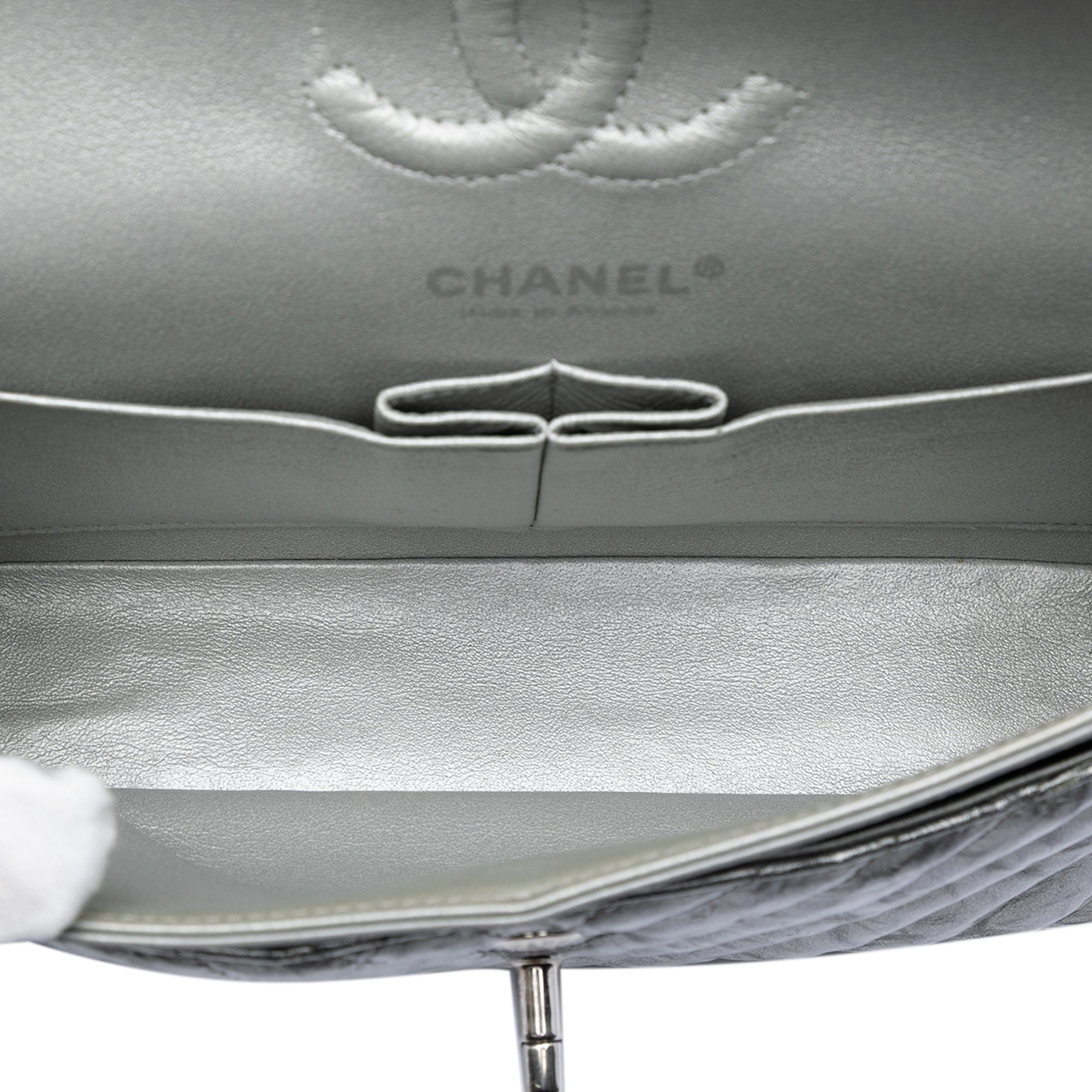 Chanel Small Classic Chevron Metallic Crumpled Calfskin Double Flap - image 4