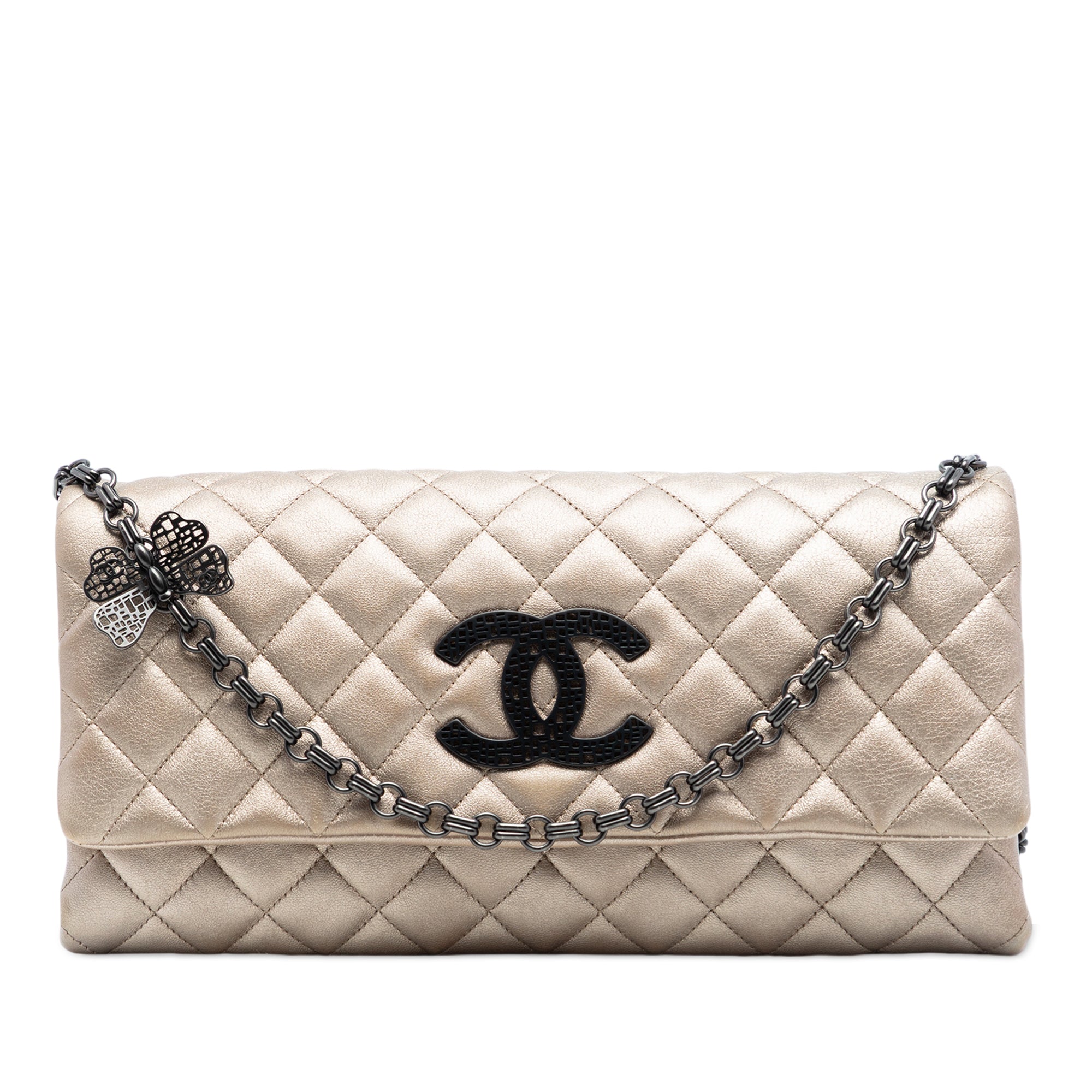 Chanel CC Quilted Metallic Lambskin Butterfly Chain Clutch - image 1
