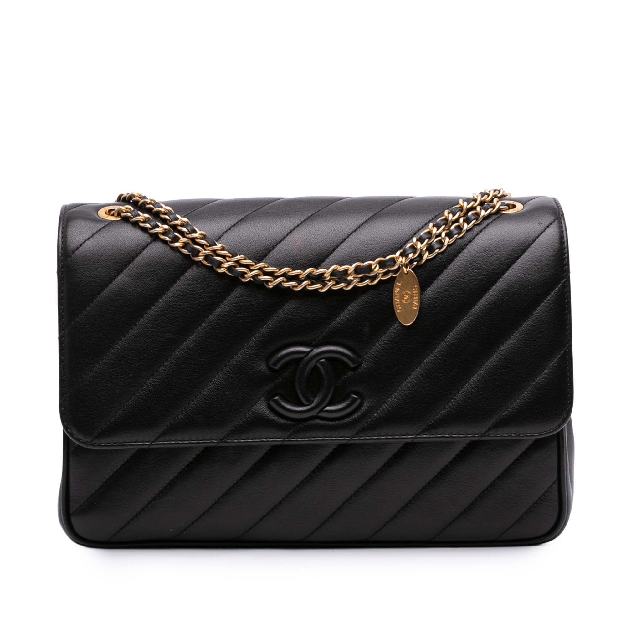 Chanel Diagonal Quilted Lambskin CC Signature Flap - image 1
