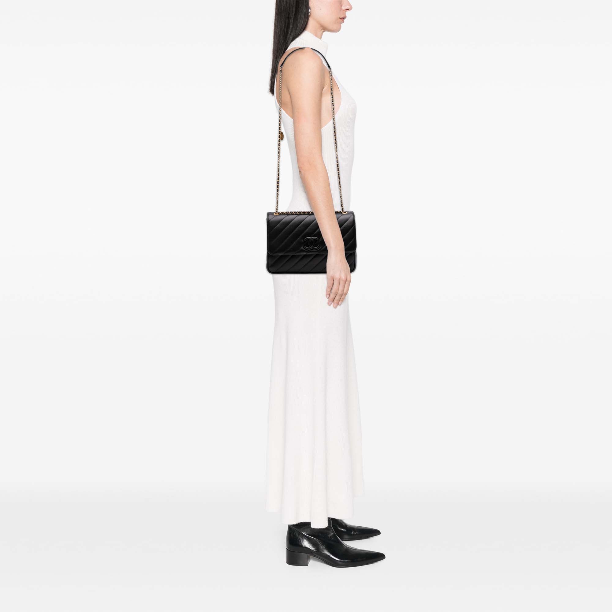 Chanel Diagonal Quilted Lambskin CC Signature Flap - image 10