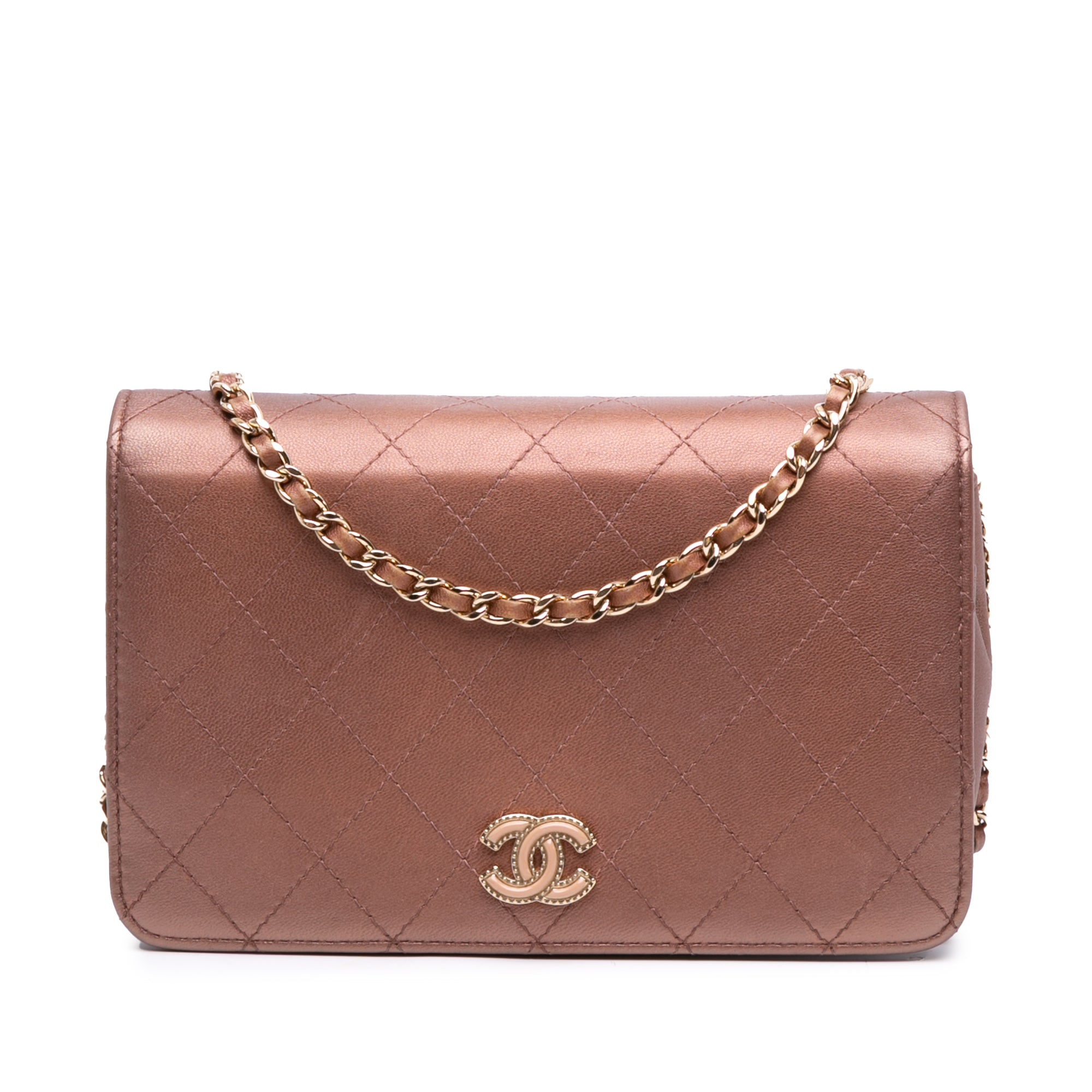 Chanel CC Quilted Metallic Lambskin Enamel Wallet On Chain - image 1