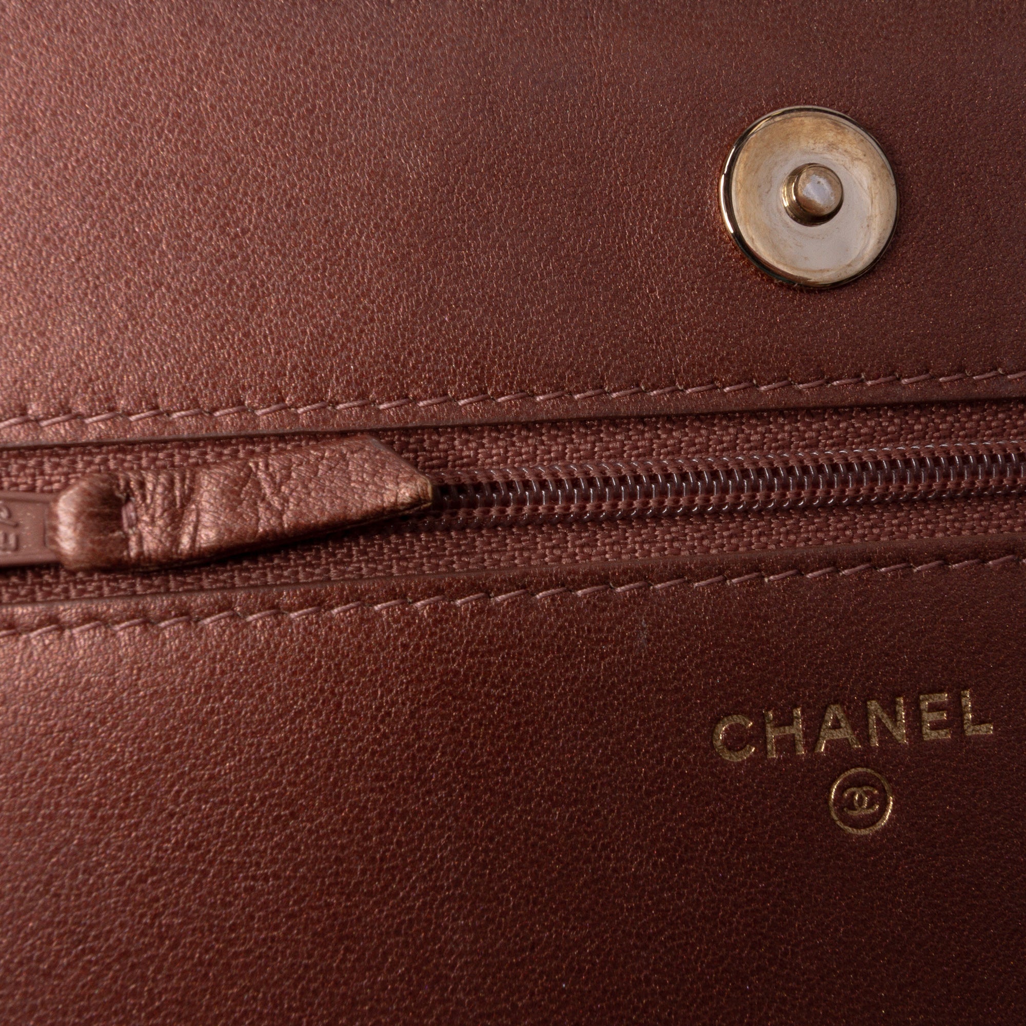Chanel CC Quilted Metallic Lambskin Enamel Wallet On Chain - image 8