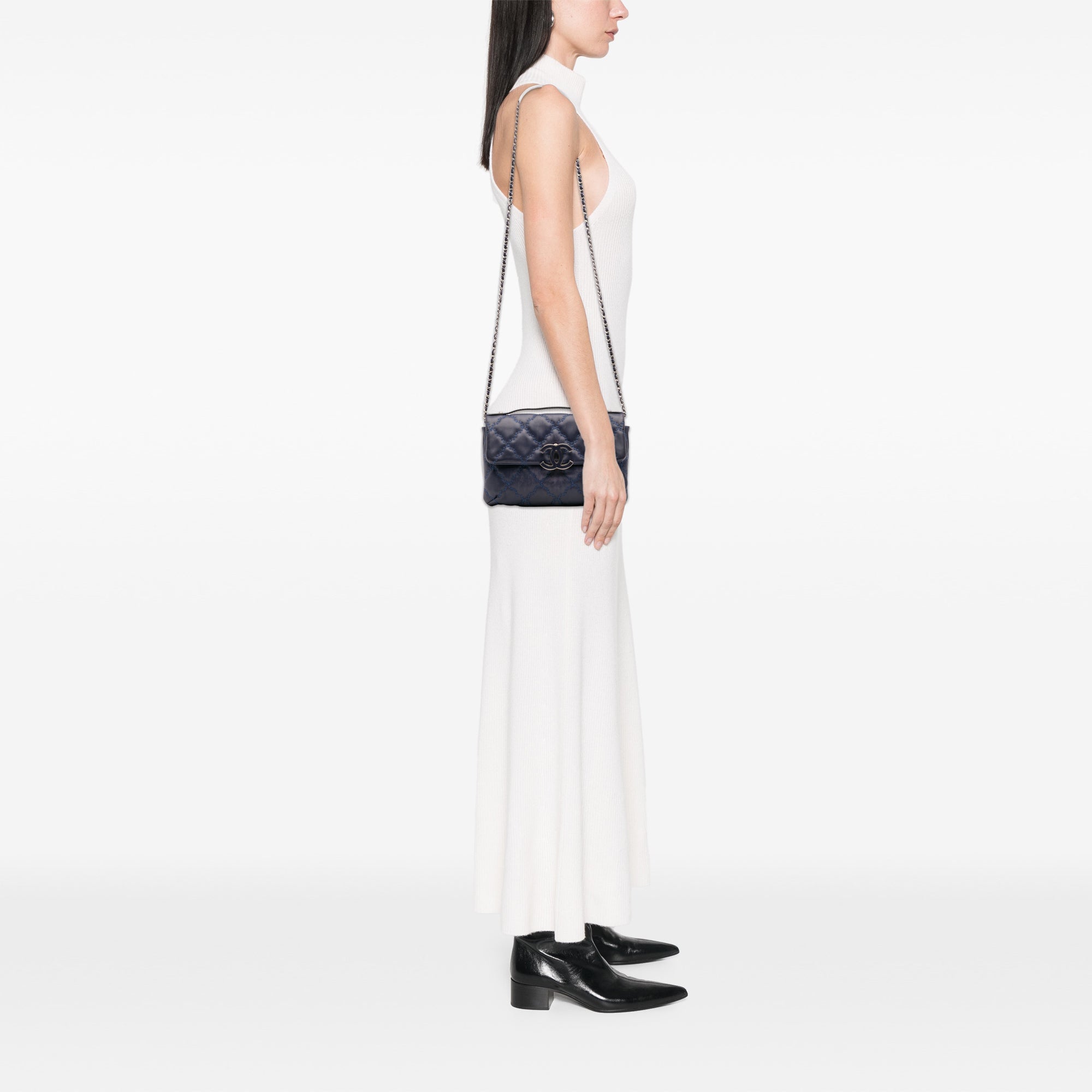Chanel Mini Lambskin Double Stitch Hamptons Flap - image 11