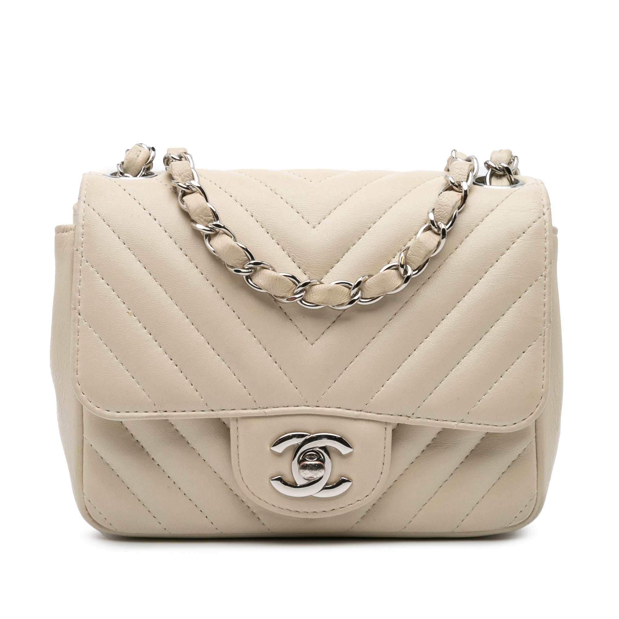 Chanel Mini Square Classic Chevron Lambskin Single Flap - image 1