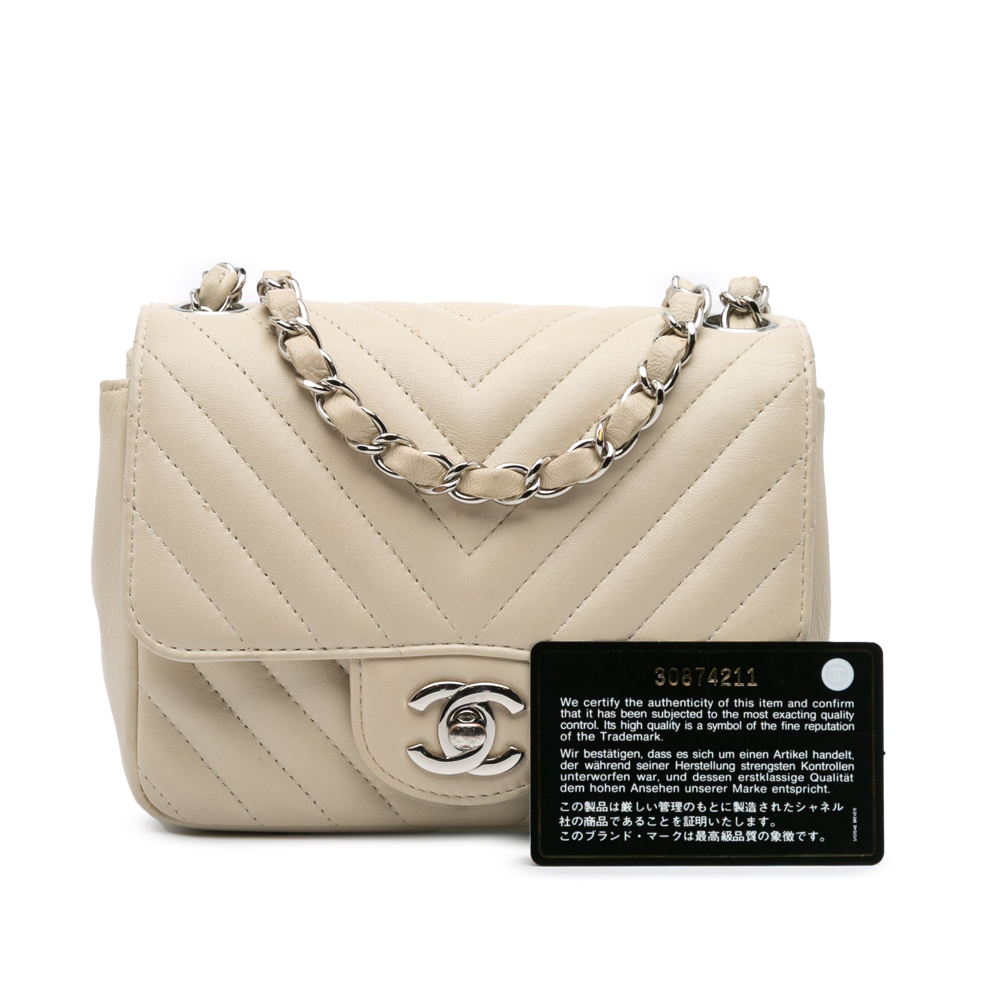 Chanel Mini Square Classic Chevron Lambskin Single Flap - image 10