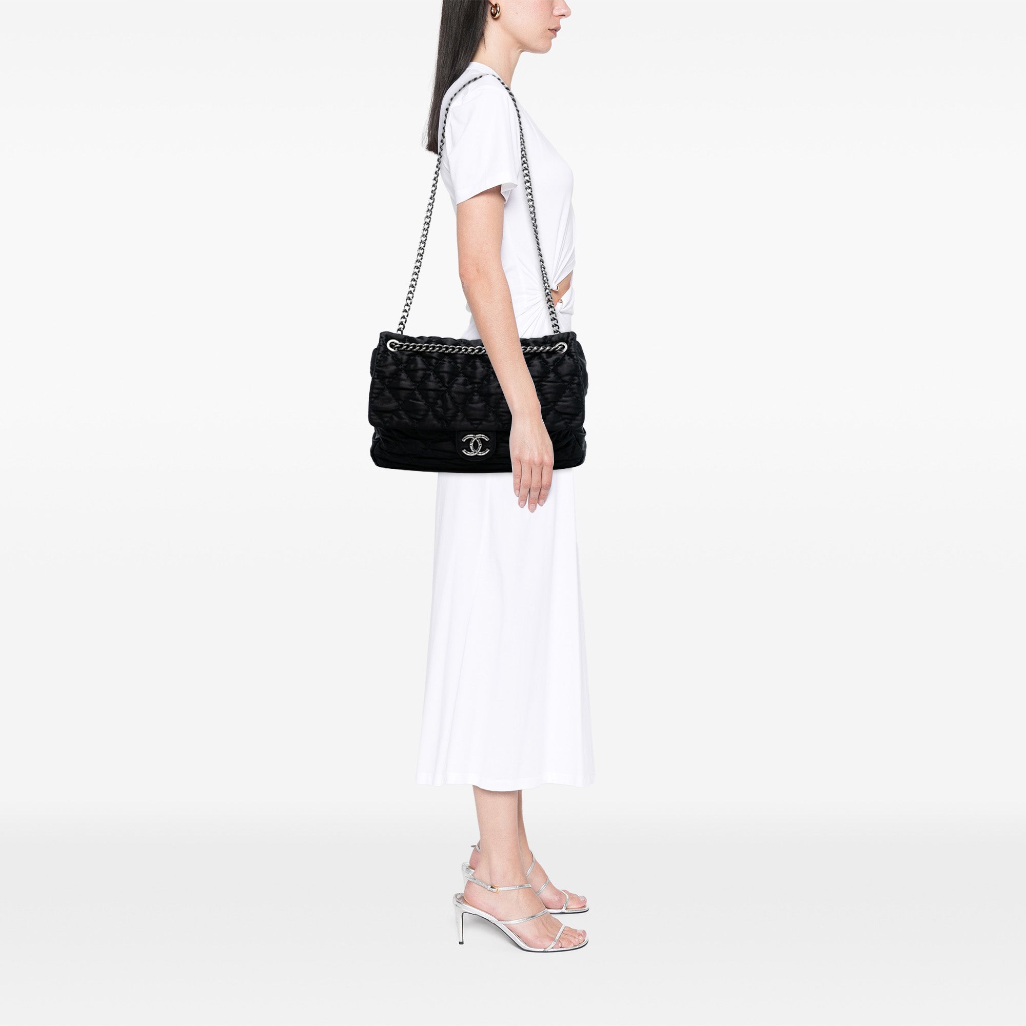 Chanel Extra Large CC Quilted Satin Single Flap - image 7