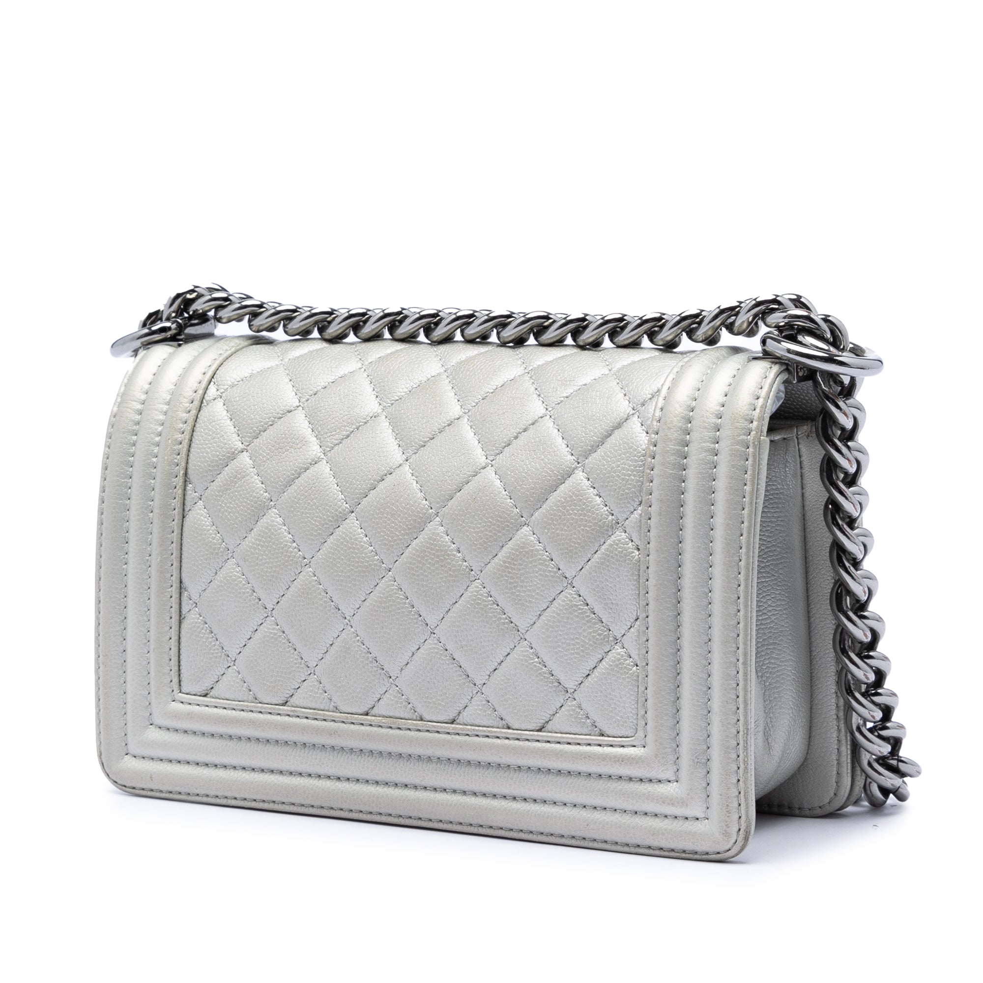 Chanel Small Quilted Metallic Caviar Boy Flap - image 2