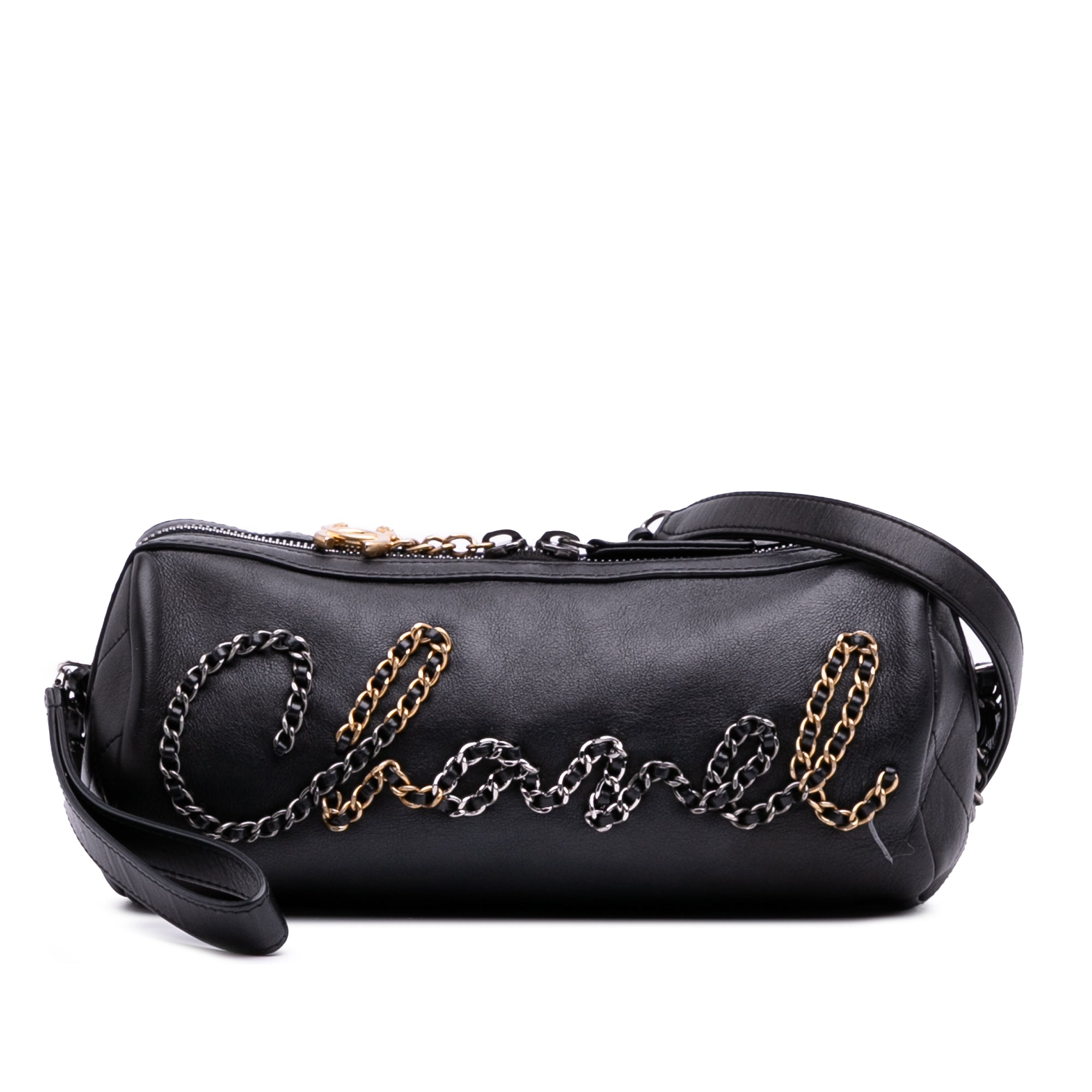 Chanel Calfskin Signature Chain Signe Bowling Bag - image 1