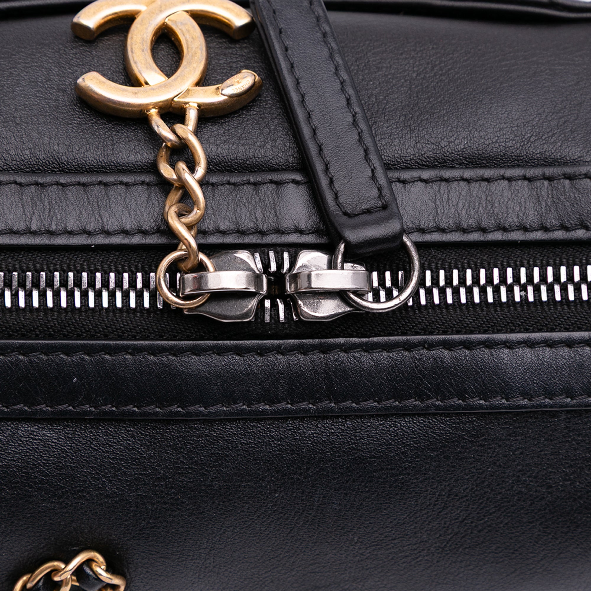 Chanel Calfskin Signature Chain Signe Bowling Bag - image 7