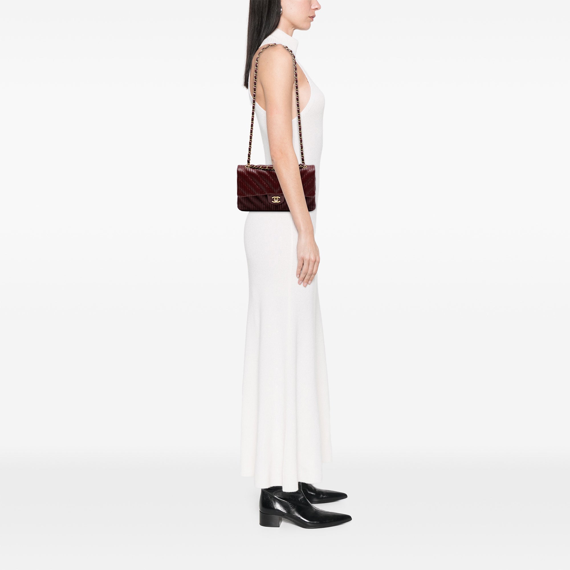 Chanel Medium Classic Chevron Calfskin Pleated Double Flap - image 7