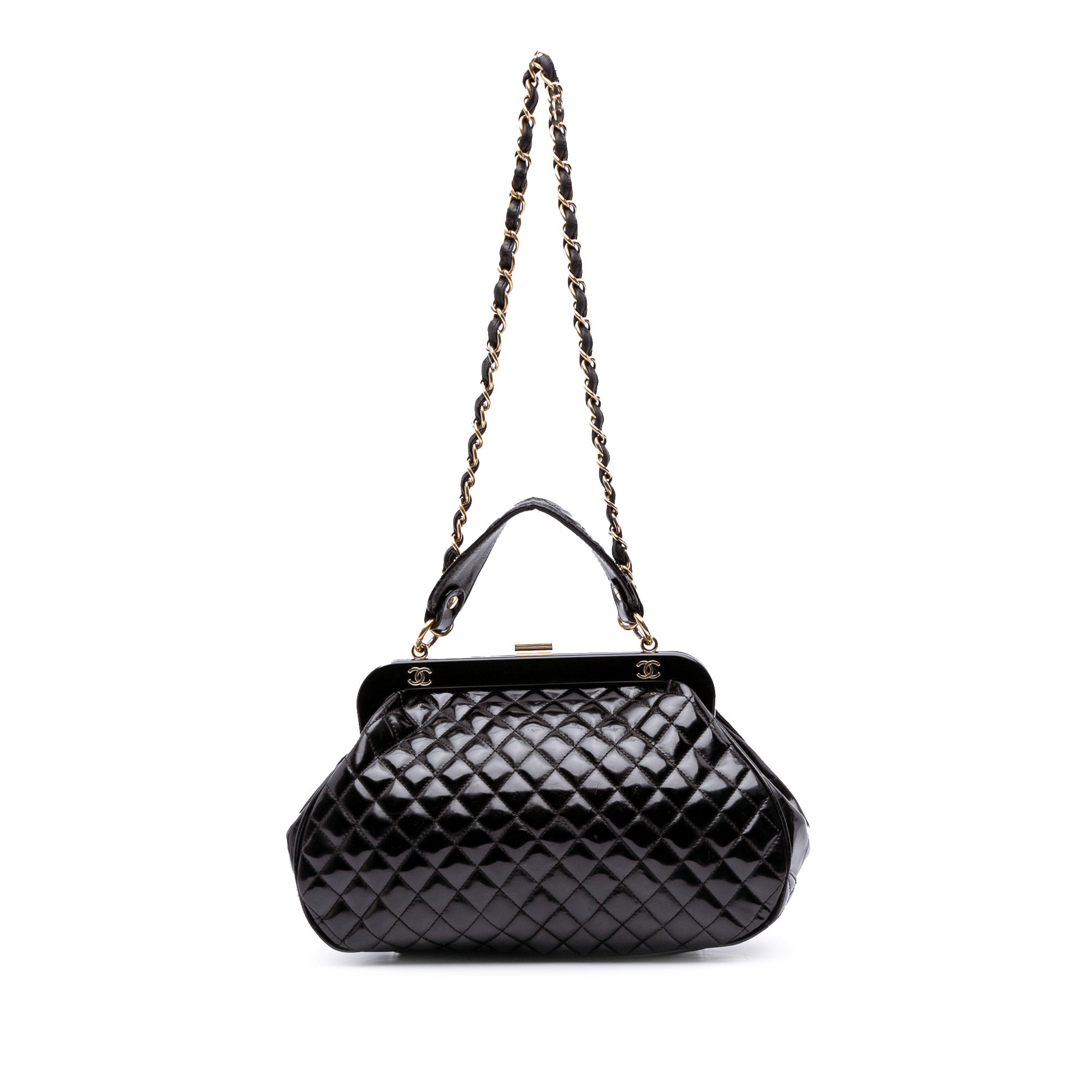 Chanel Small Quilted Glazed Calfskin Mademoiselle Frame Top Handle Bag - image 1