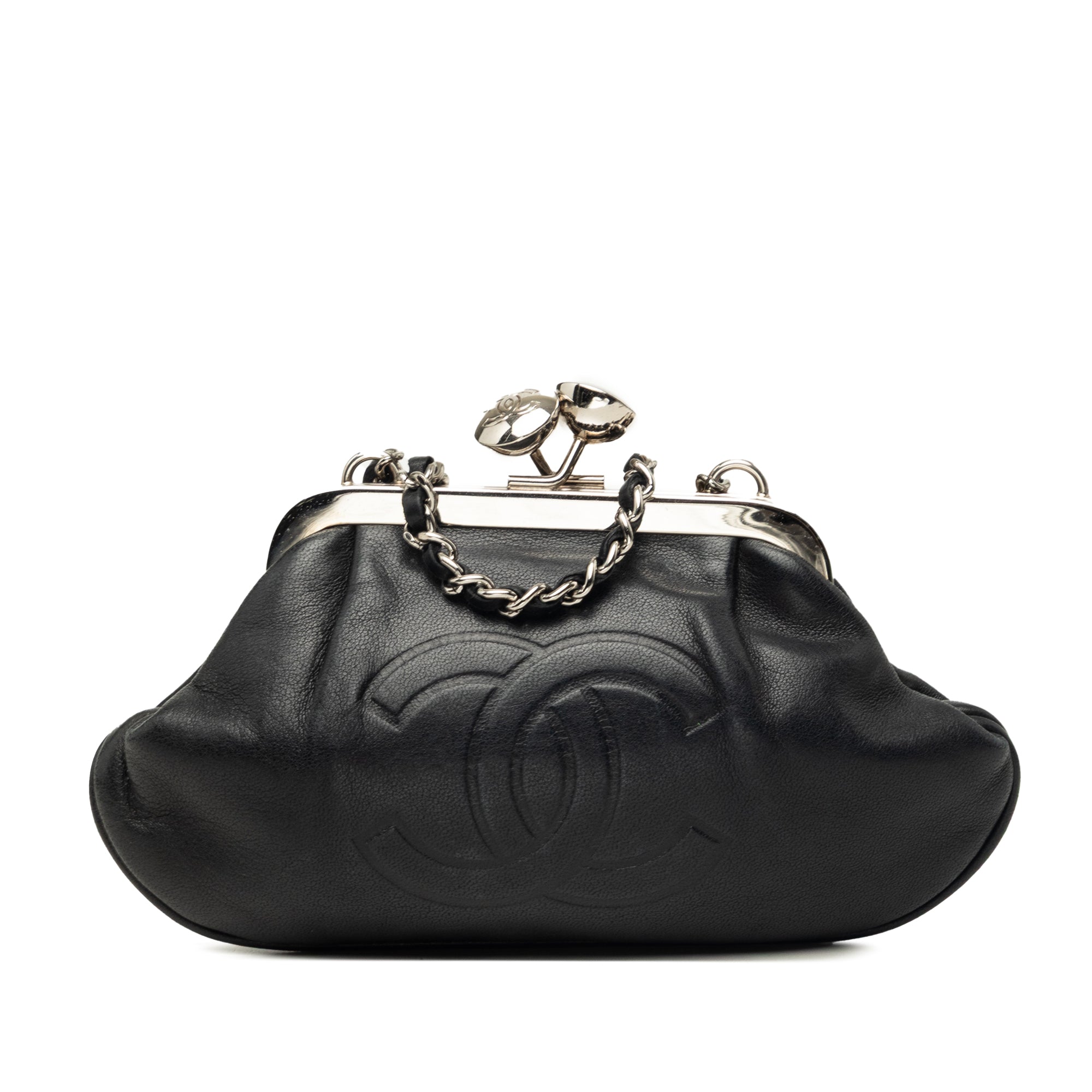 Chanel CC Lambskin Kiss Lock Evening Clutch with Chain - image 1