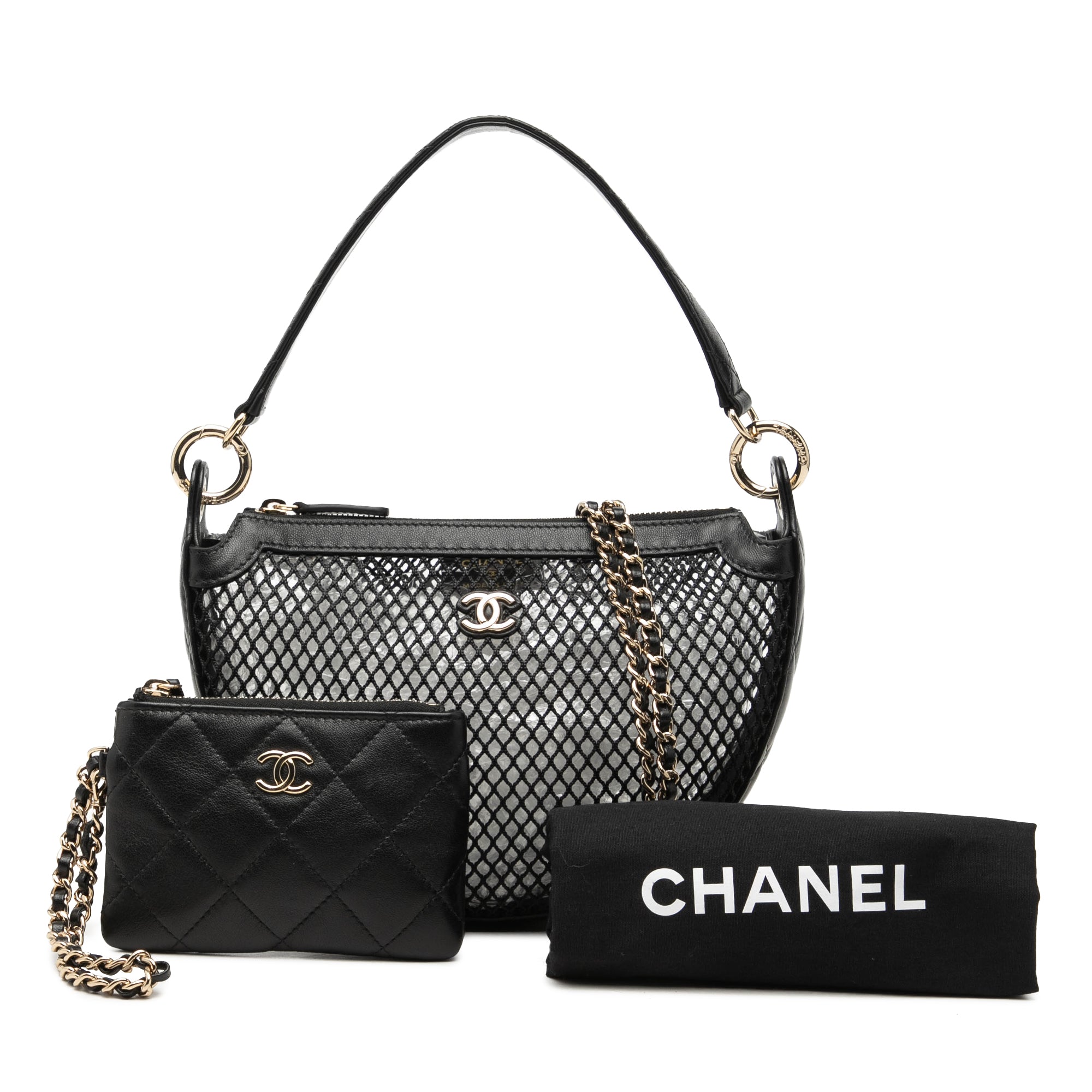 Chanel CC Mesh and Quilted Shiny Lambskin Chain Hobo - image 7