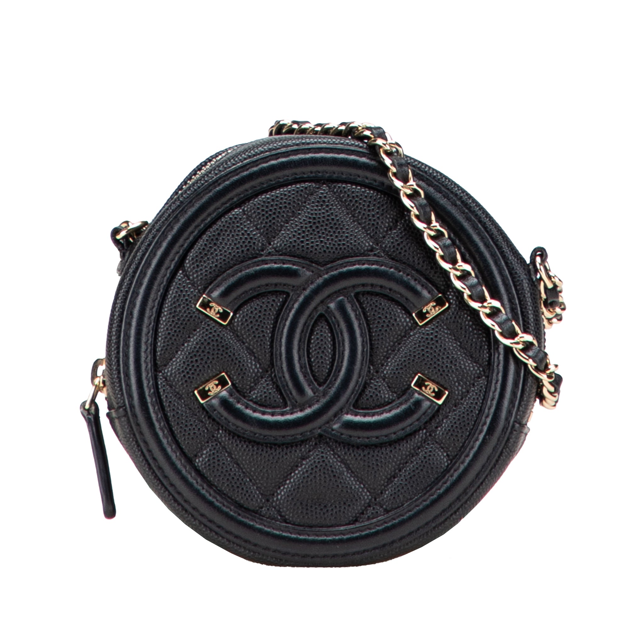 Chanel Caviar CC Filigree Round Clutch with Chain - image 1