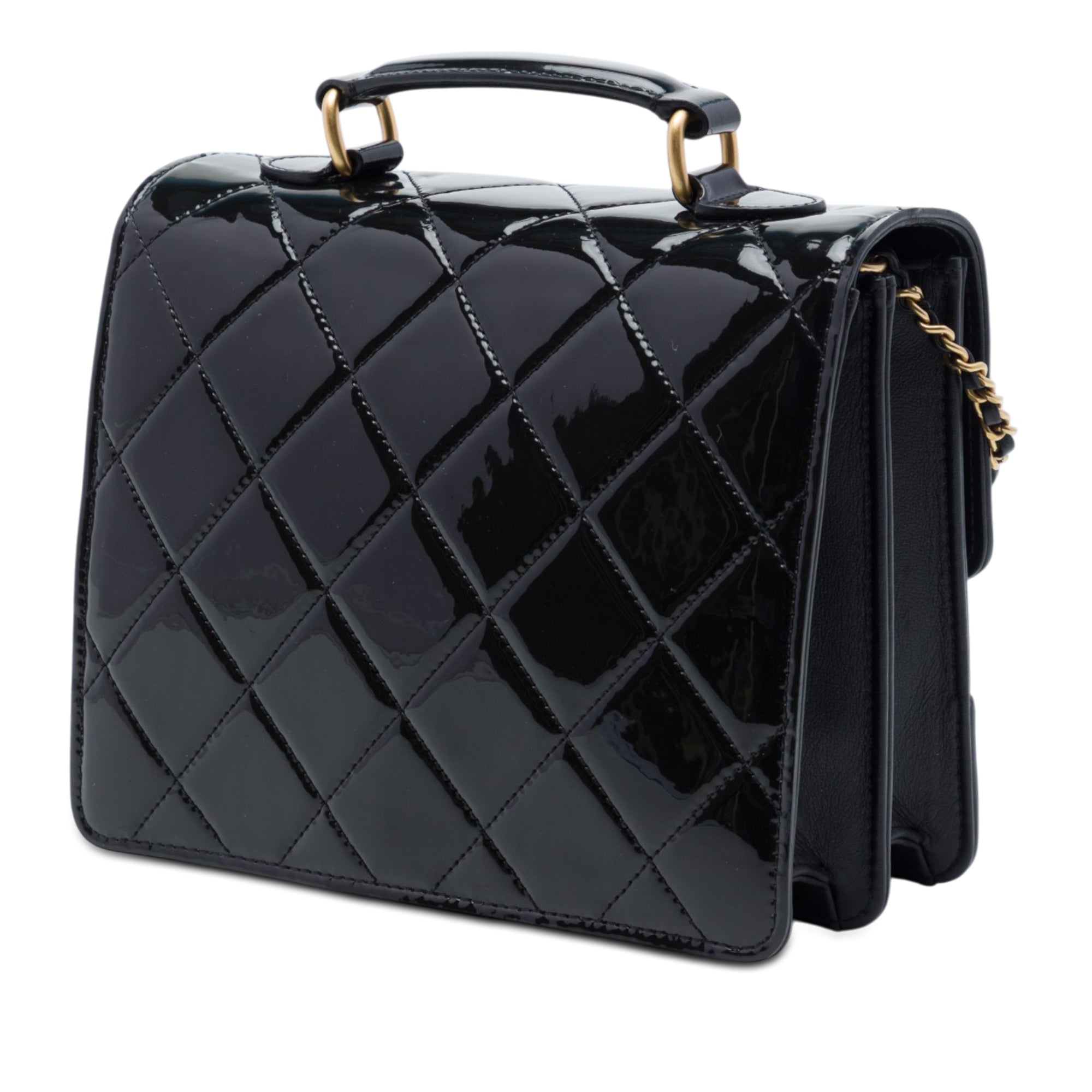 Chanel CC Quilted Patent Accordion Pushlock Top Handle Flap - image 2