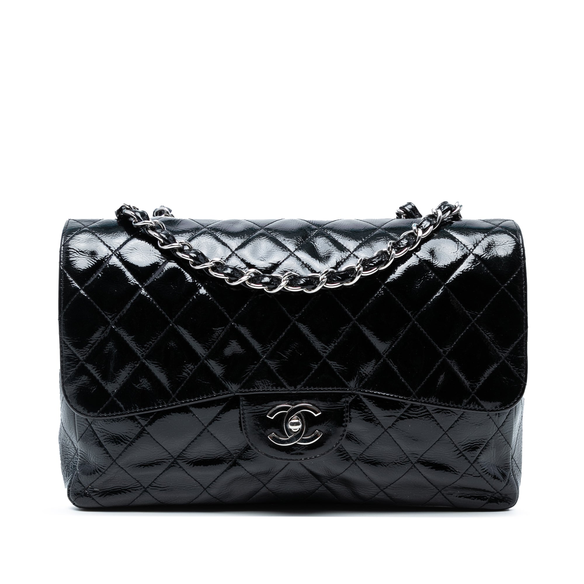 Chanel Jumbo Classic Crinkled Patent Single Flap - image 1