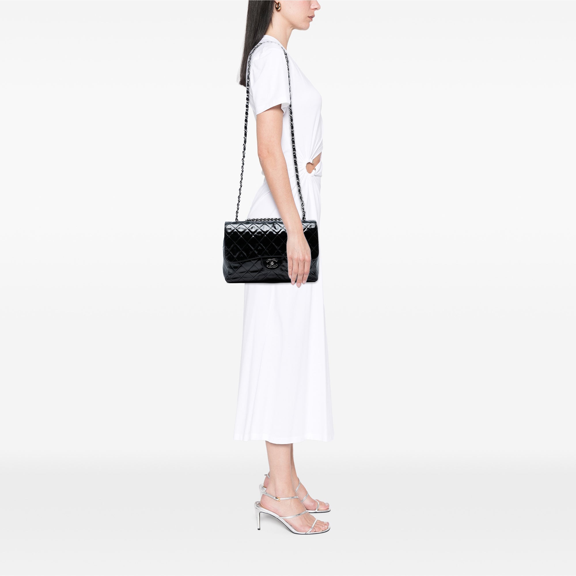 Chanel Jumbo Classic Crinkled Patent Single Flap - image 7