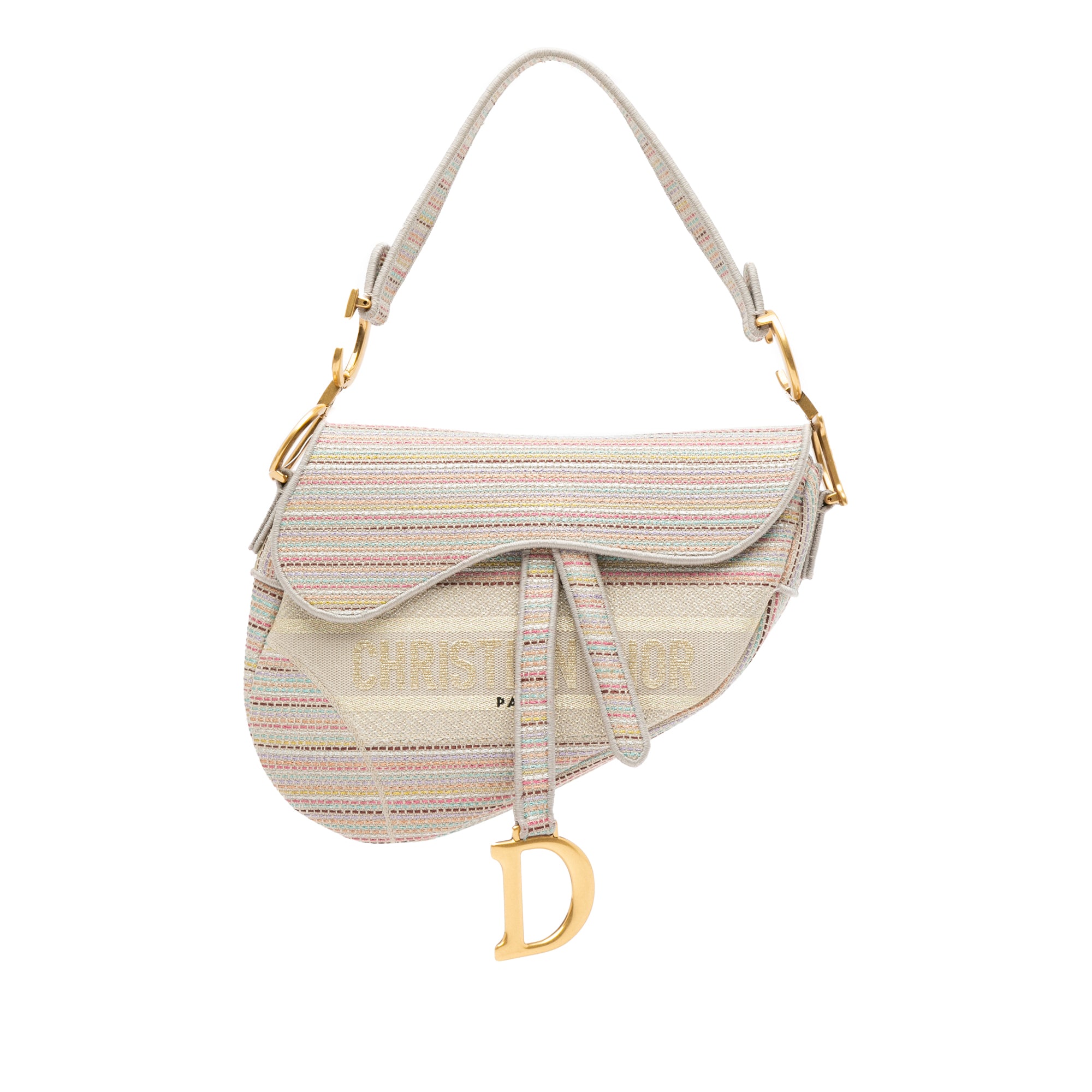 Dior Canvas Embroidered Stripes Saddle Bag - image 1