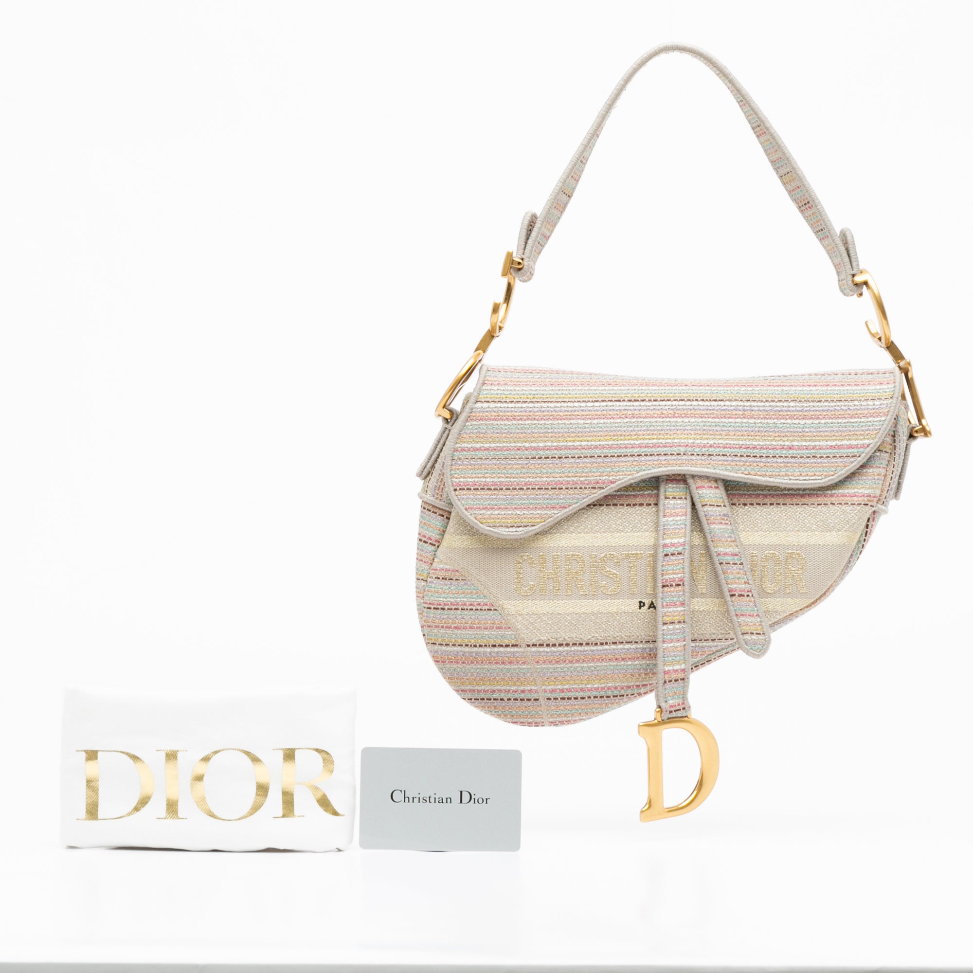 Dior Canvas Embroidered Stripes Saddle Bag - image 9