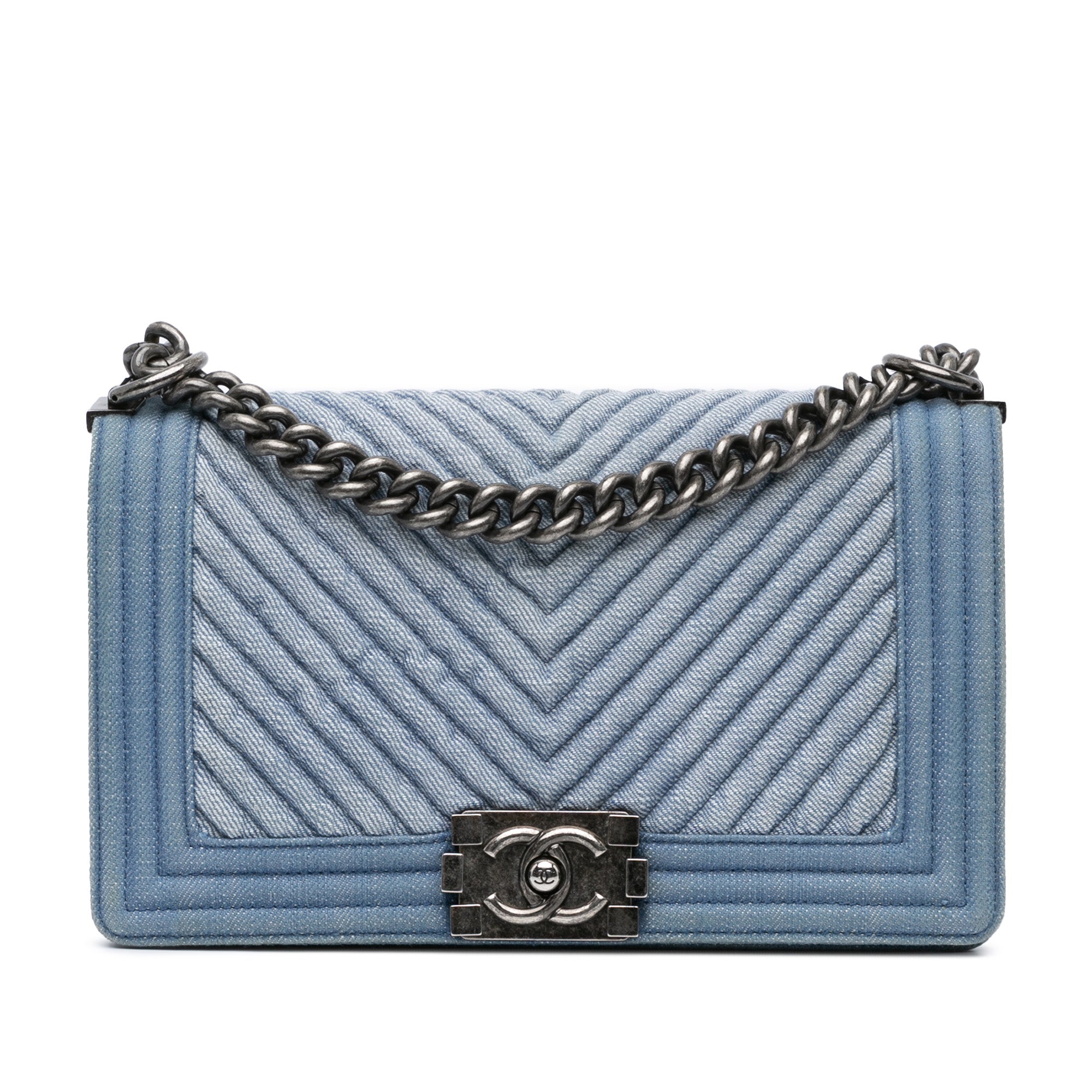 Chanel Old Medium Chevron Denim Boy Flap - image 1