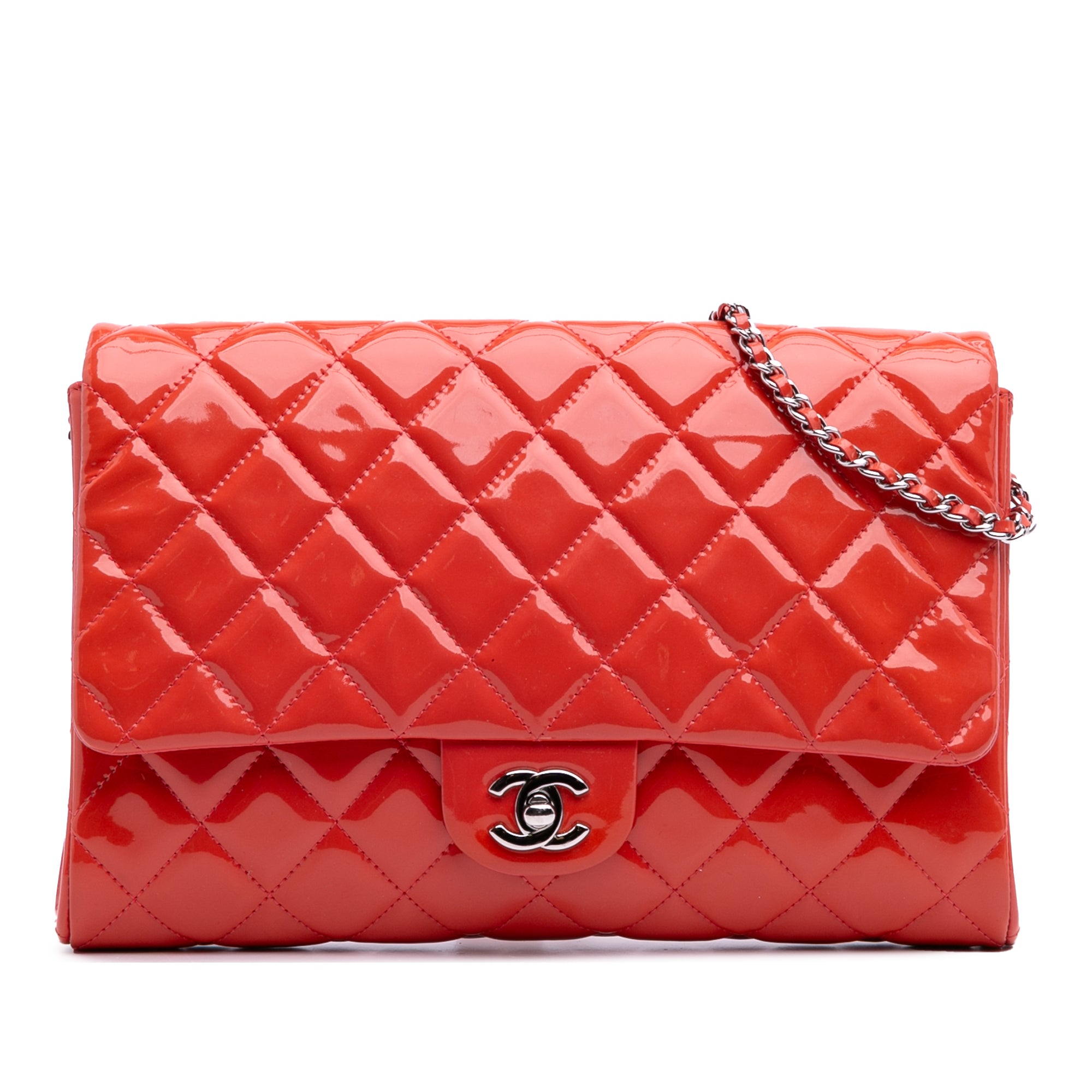 Chanel CC Quilted Patent Clutch with Chain - image 1