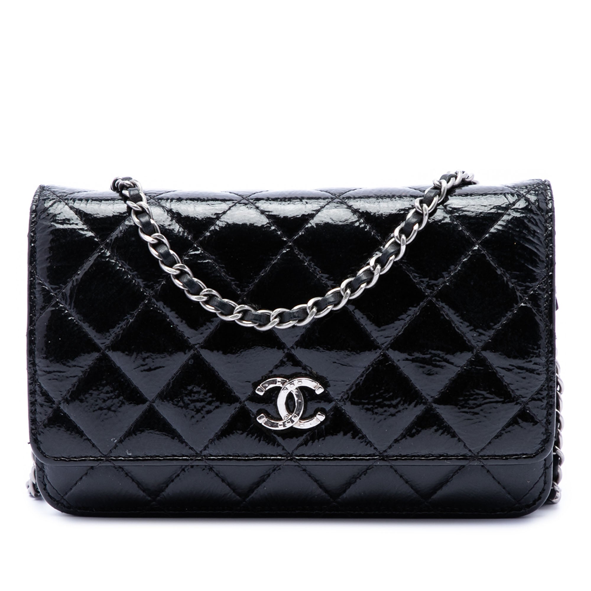 Chanel CC Quilted Shiny Aged Calfskin Wallet On Chain - image 1