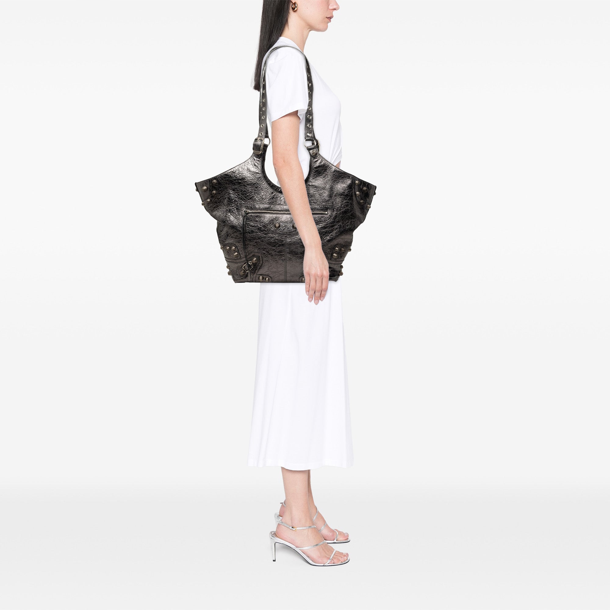 Balenciaga Medium Metallic Crinkled Lambskin Le Cagole Carry All Tote - image 6