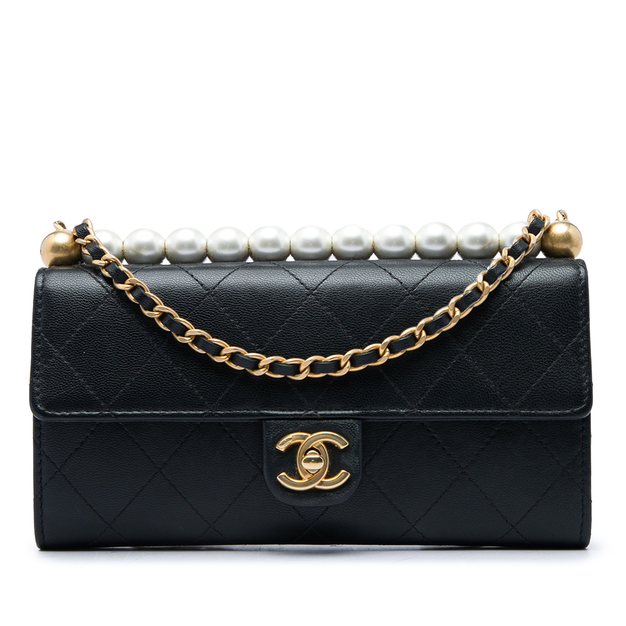 Chanel Quilted Goatskin Chic Pearls Clutch with Chain - image 1