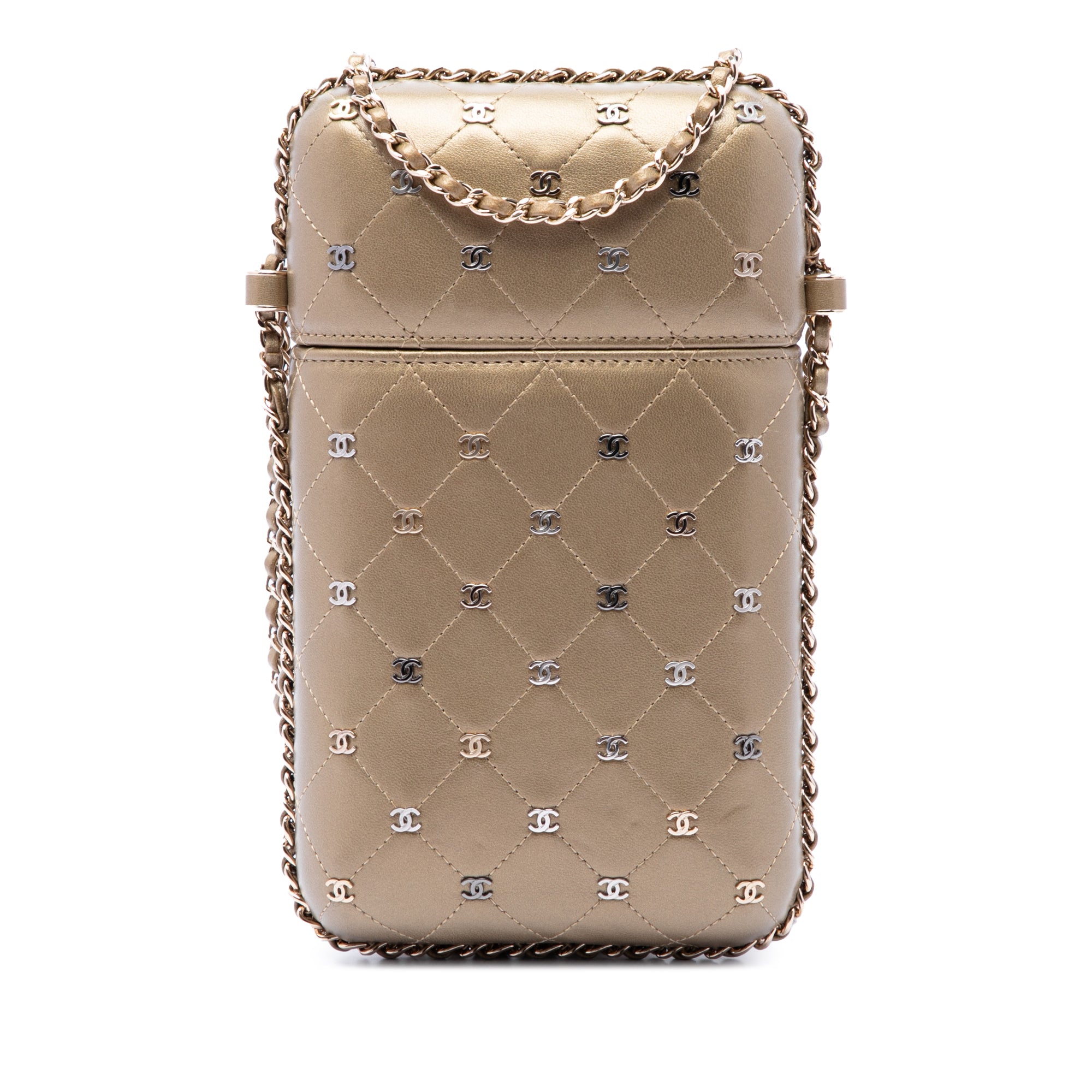 Chanel CC Quilted and Studded Metallic Lambskin Chain Around Phone Holder - image 1