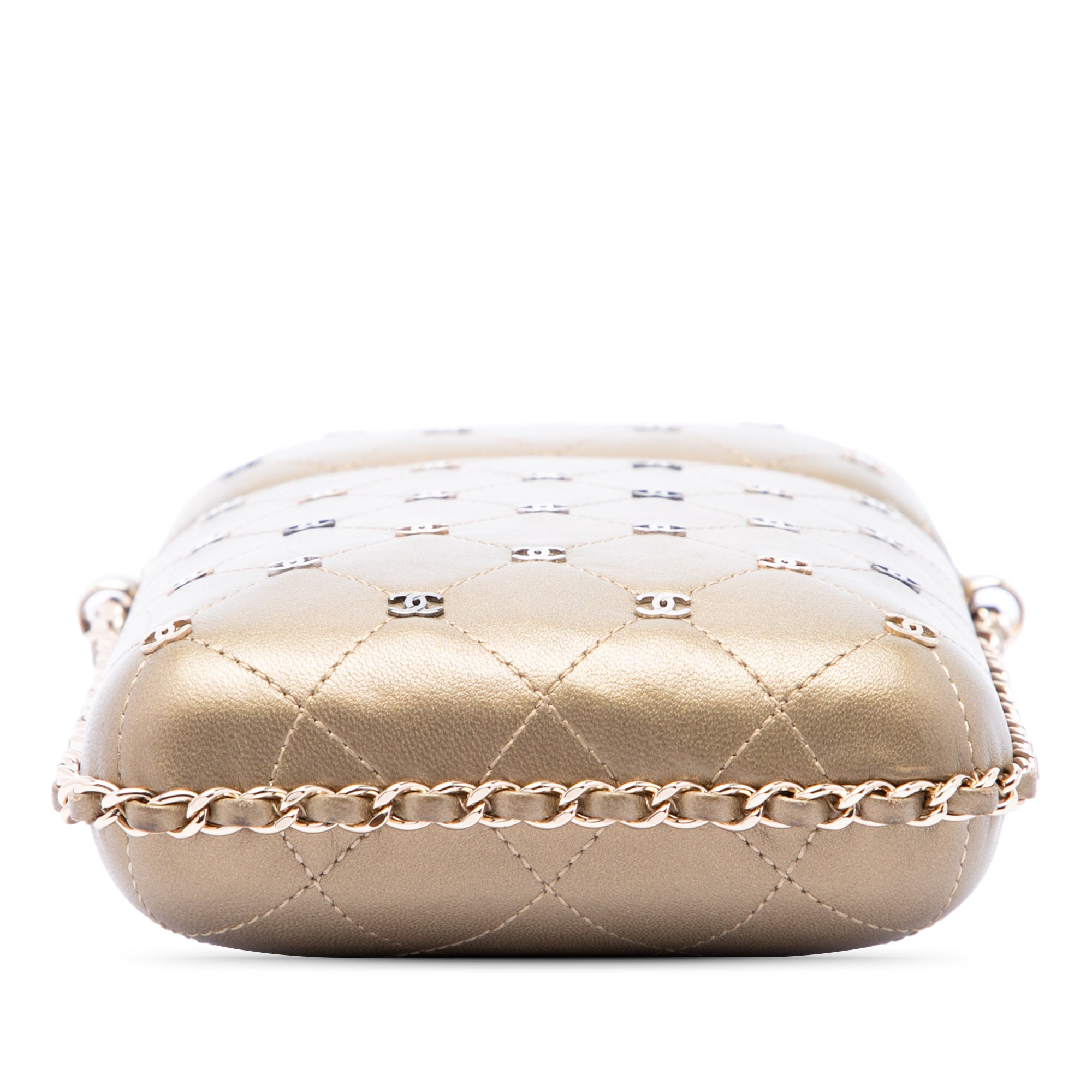 Chanel CC Quilted and Studded Metallic Lambskin Chain Around Phone Holder - image 3