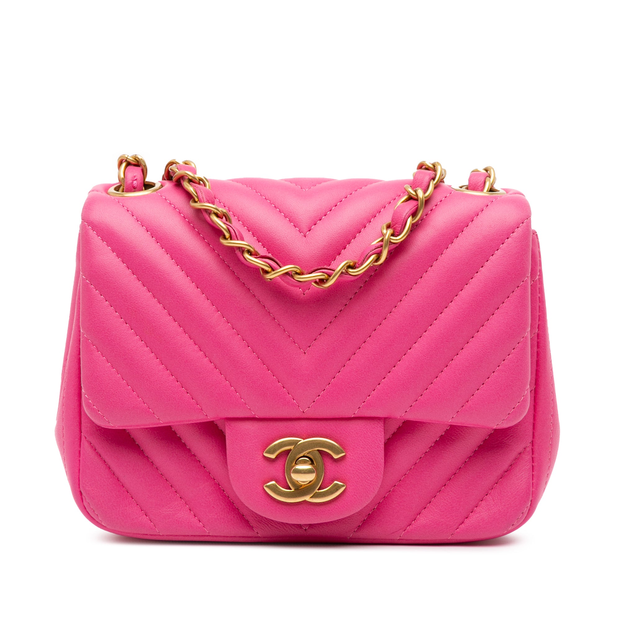 Chanel Mini Square Classic Chevron Lambskin Single Flap - image 1