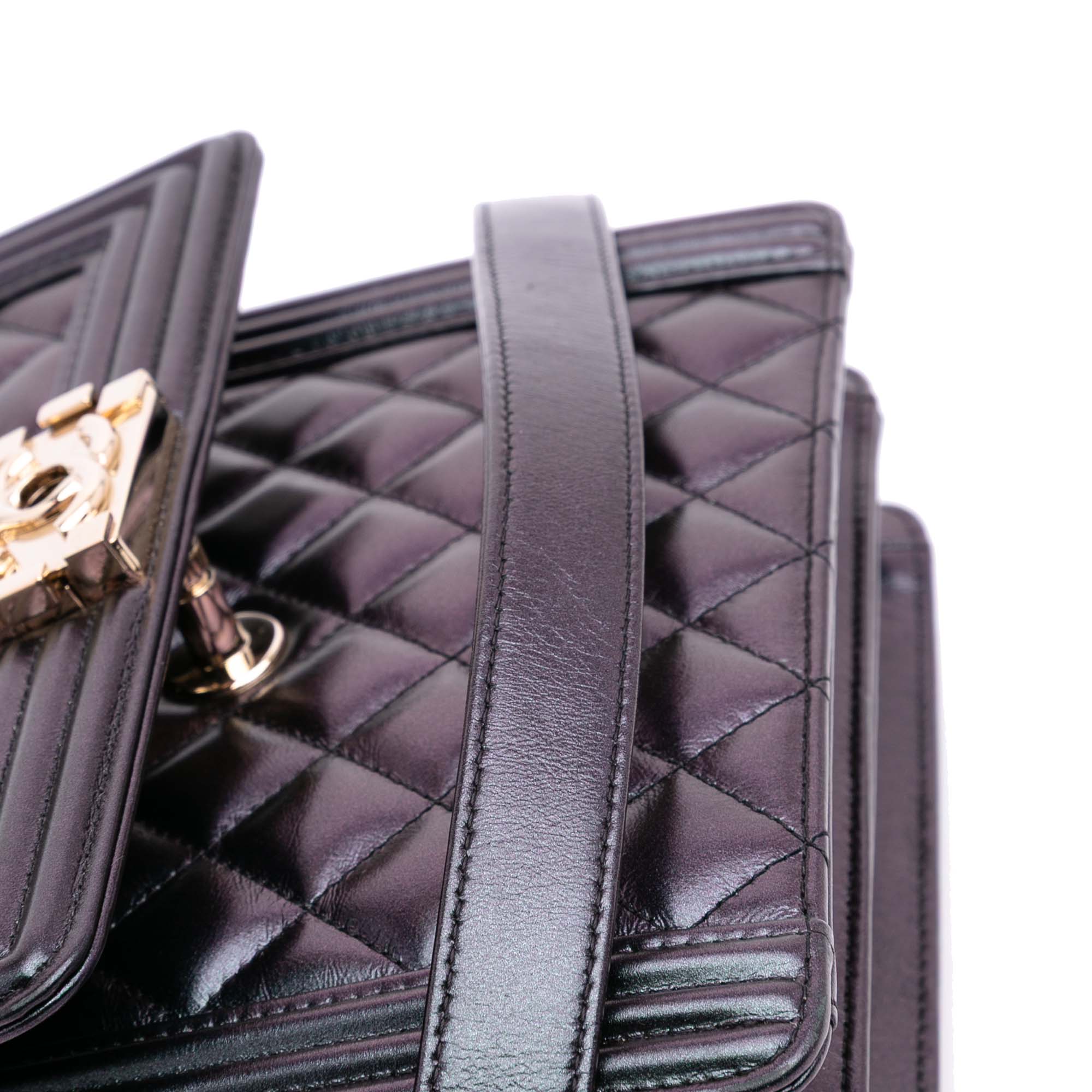 Chanel Quilted Iridescent Calfskin North South Boy Flap - image 8