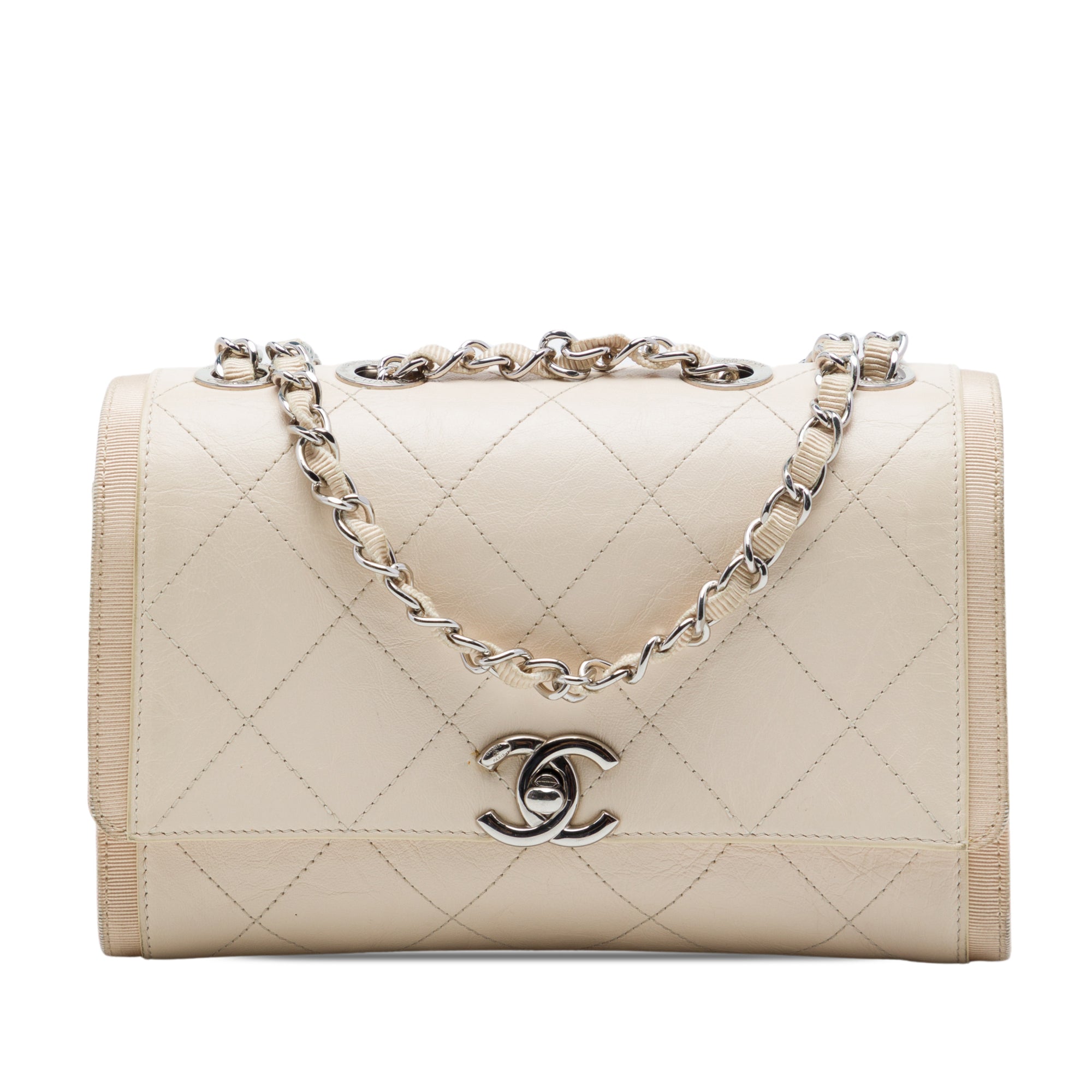 Chanel CC Quilted Crumpled Calfskin and Grosgrain Flap - image 1