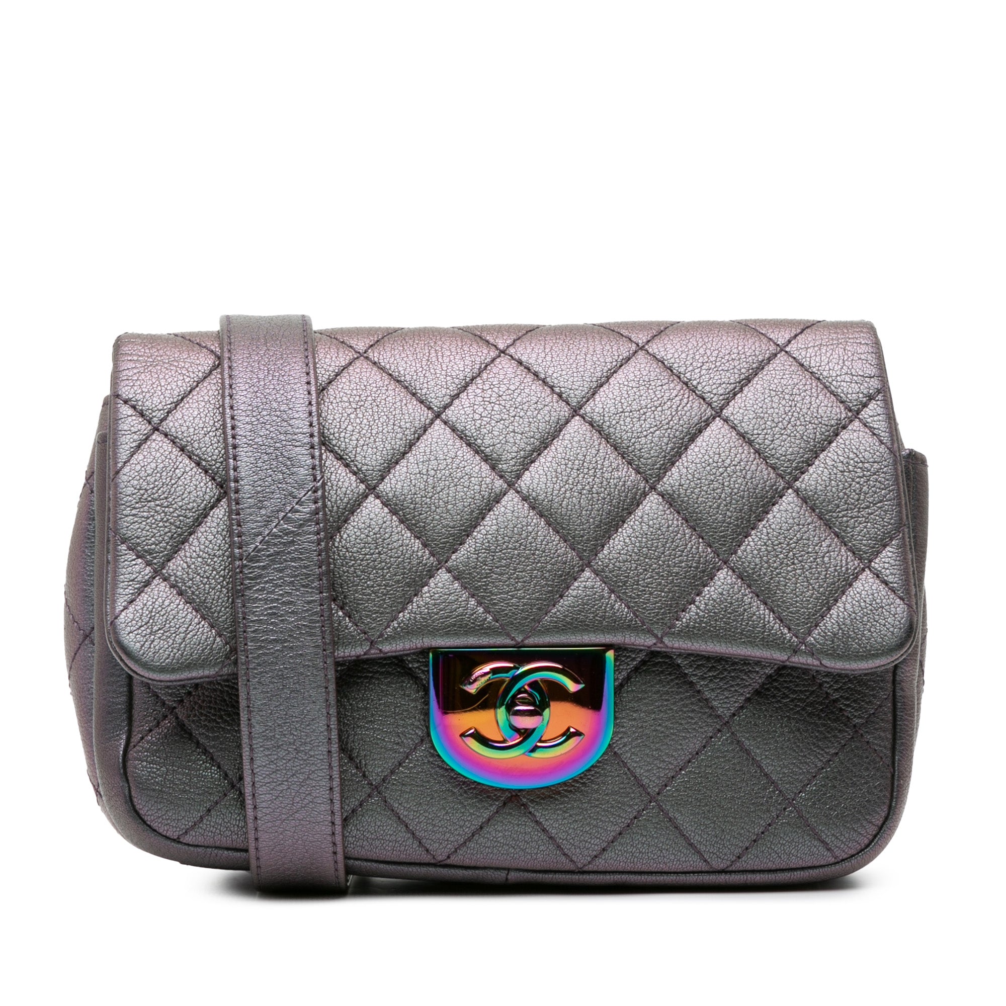 Chanel Small Iridescent Goatskin Rainbow Hardware Double Carry Waist Chain Flap - image 1