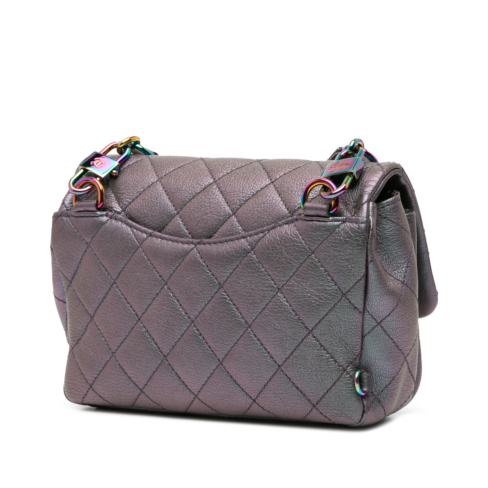 Chanel Small Iridescent Goatskin Rainbow Hardware Double Carry Waist Chain Flap - image 2