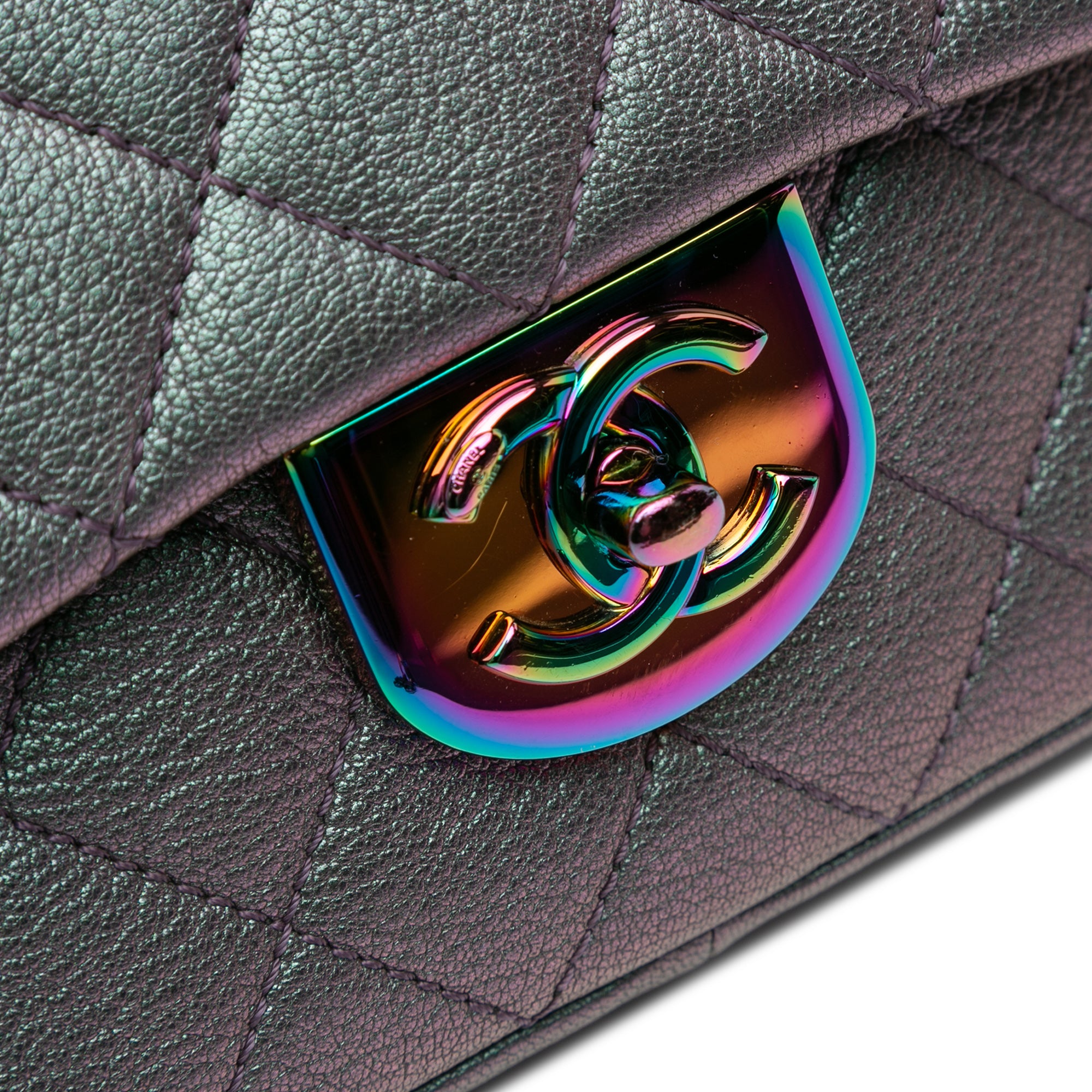 Chanel Small Iridescent Goatskin Rainbow Hardware Double Carry Waist Chain Flap - image 7