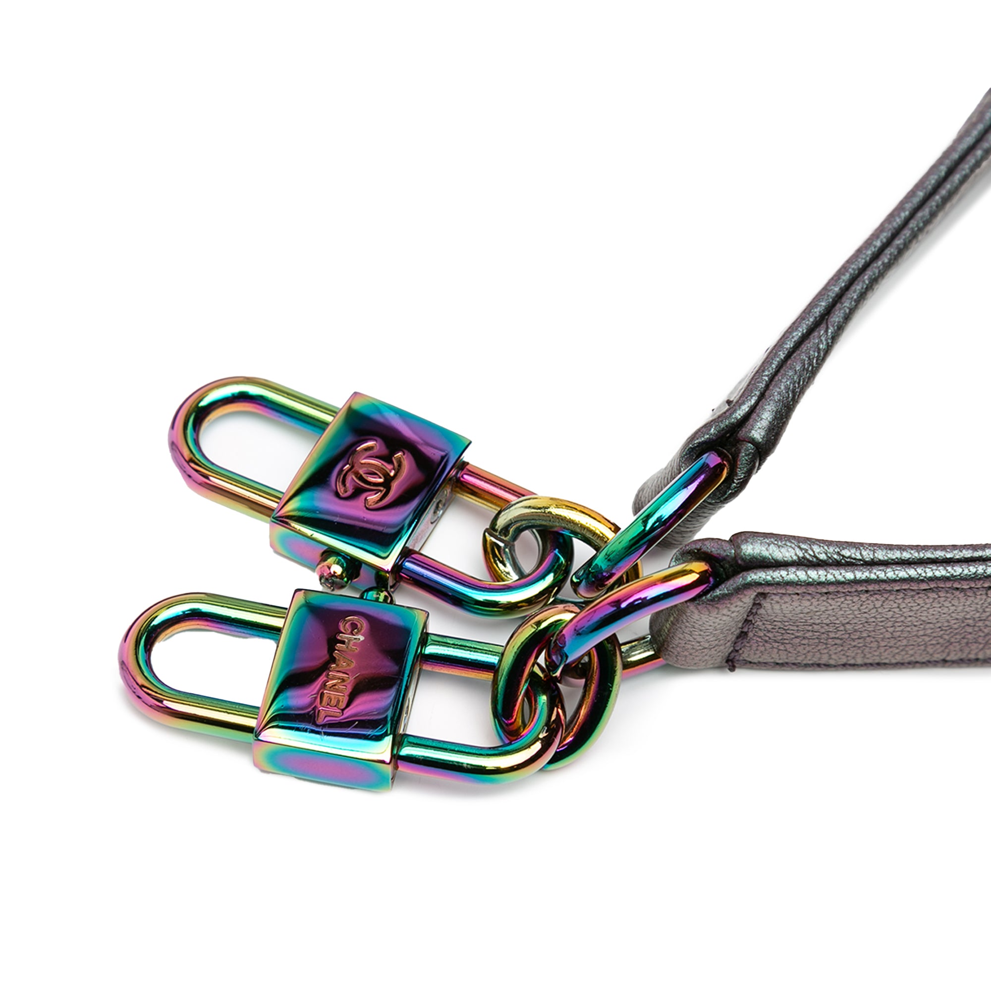 Chanel Small Iridescent Goatskin Rainbow Hardware Double Carry Waist Chain Flap - image 8