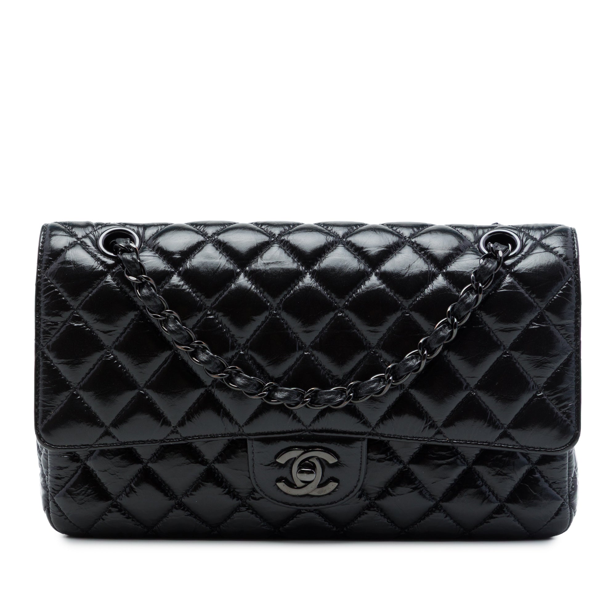 Chanel Medium Classic Shiny Crumpled Calfskin So Black Double Flap - image 1