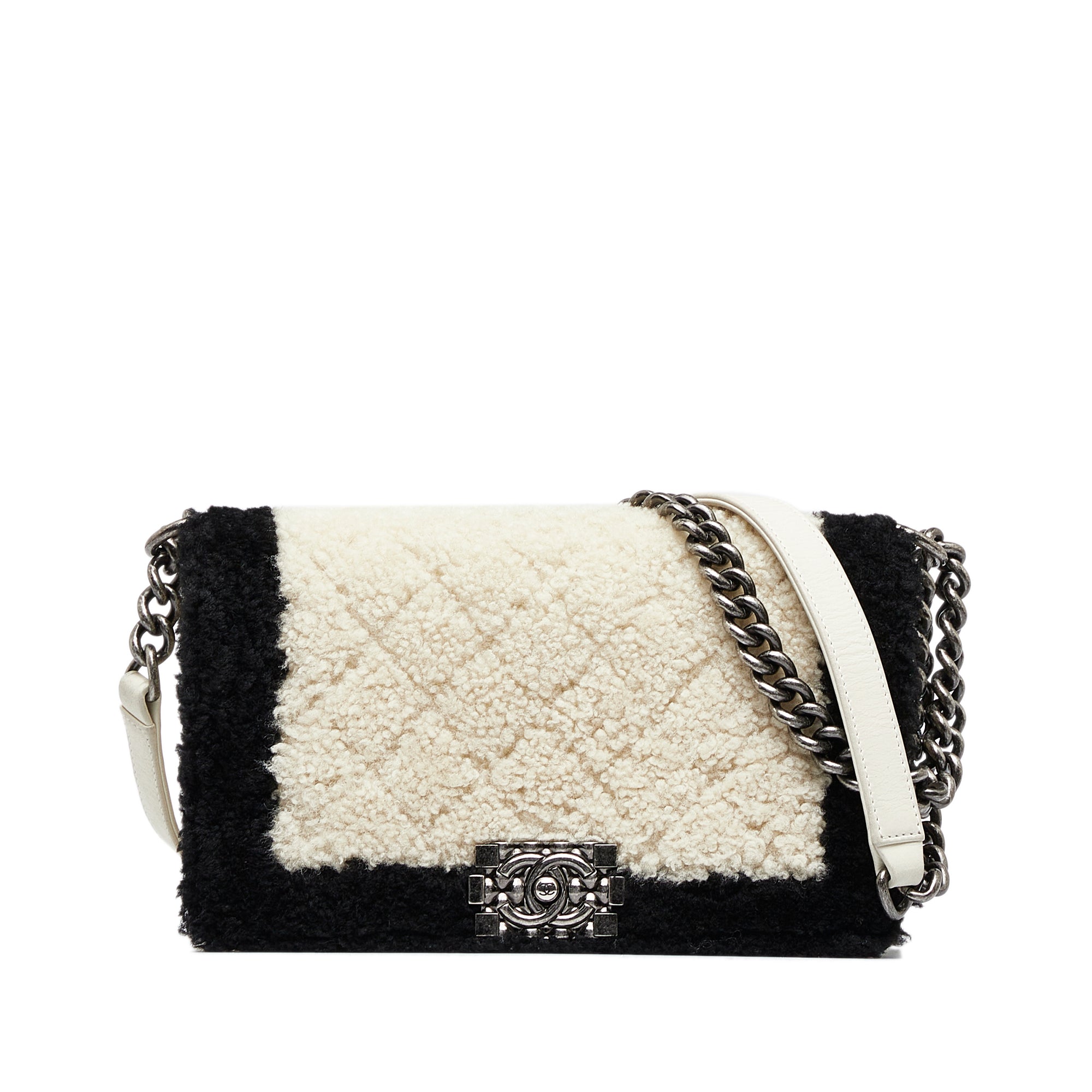 Chanel Old Medium Bicolor Shearling Boy Flap - image 1