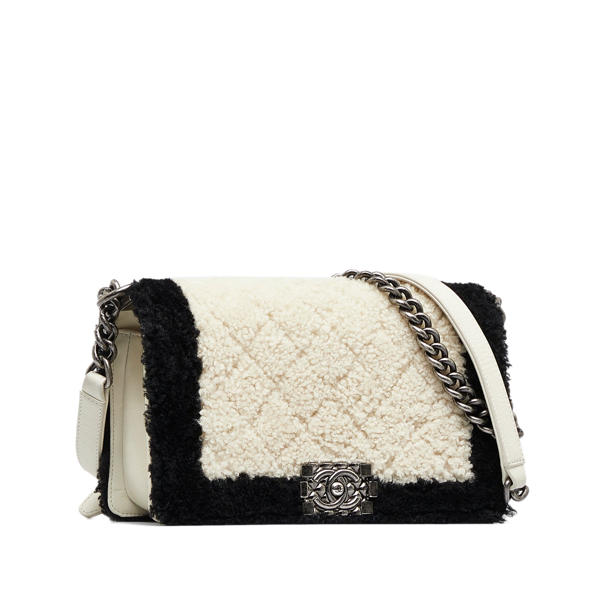 Chanel Old Medium Bicolor Shearling Boy Flap - image 2